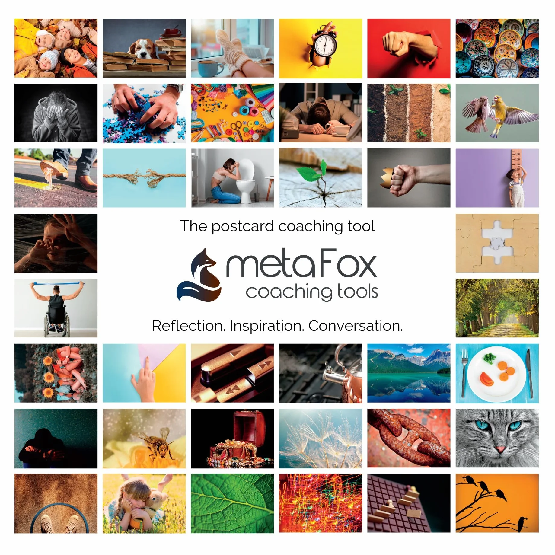 metaFox - Paleta Feelings – 52 kartki ze zdjęciami z zadaniami do rozpoznawania emocji, Icebreaker – użyj jako karty Mindfulness Cards, Kartki motywacyjne, Inspiracyjne karty, karty afirmacyjne