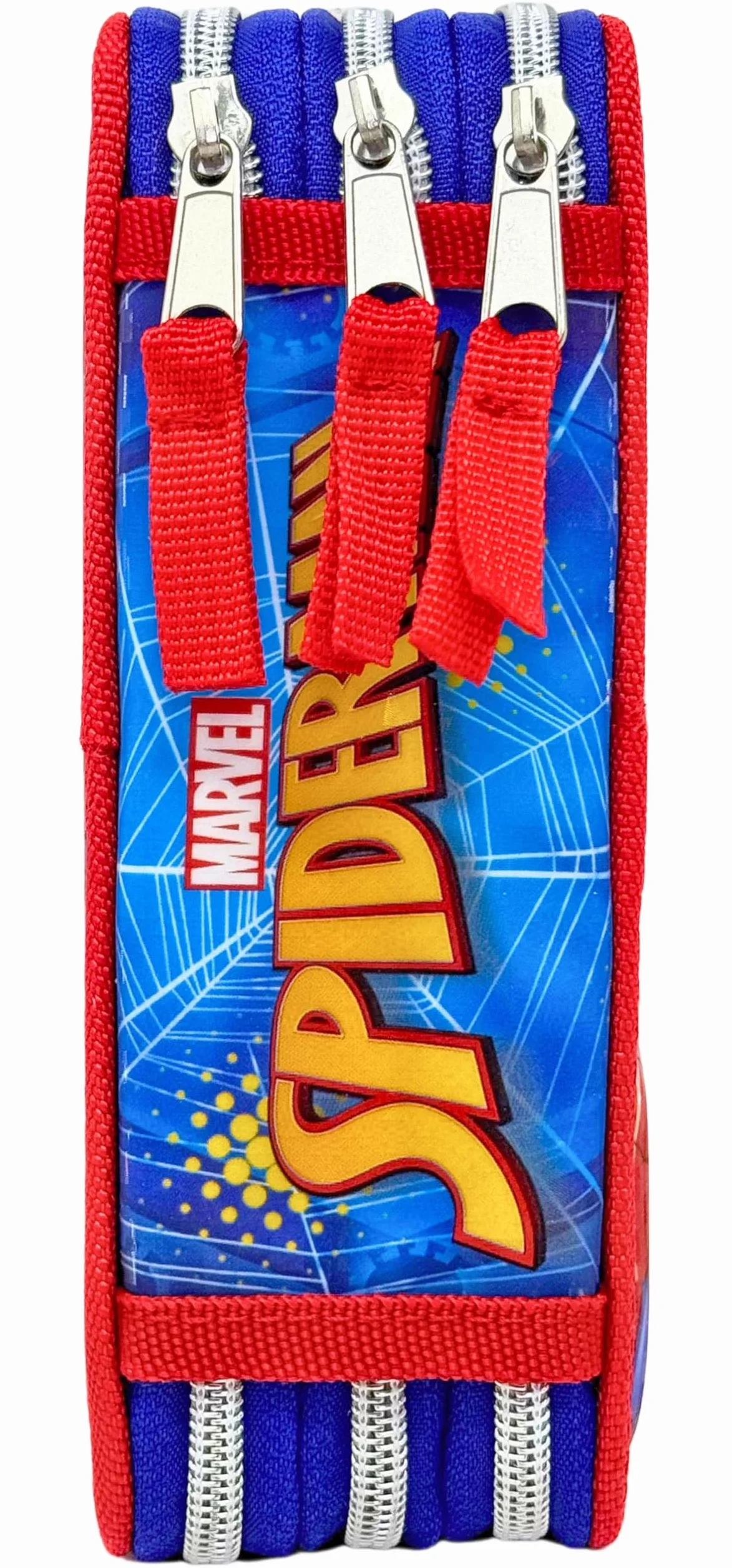 Piórnik 3D Szkolny z Wyposażeniem 44 Elementów – 3 Komory – Spiderman – Dla chłopców – Czerwony i niebieski – Zestaw Przyborów Szkolnych