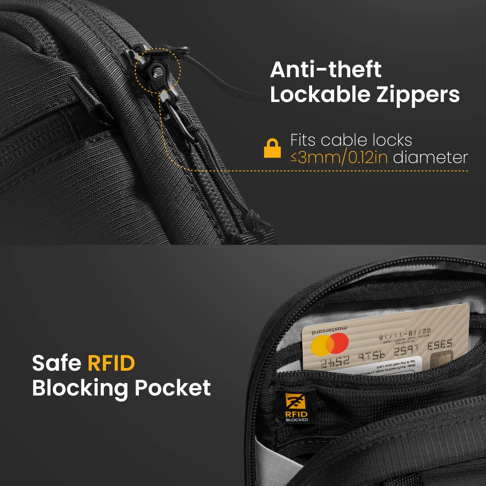 tomtoc Saszetka na Ramię/Szyldzik Podróżny z Blokadą RFID | Antykradzieżowa, Lekka | Na paszport, telefon i małe przedmioty jak Osmo Pocket 3 | Organizer