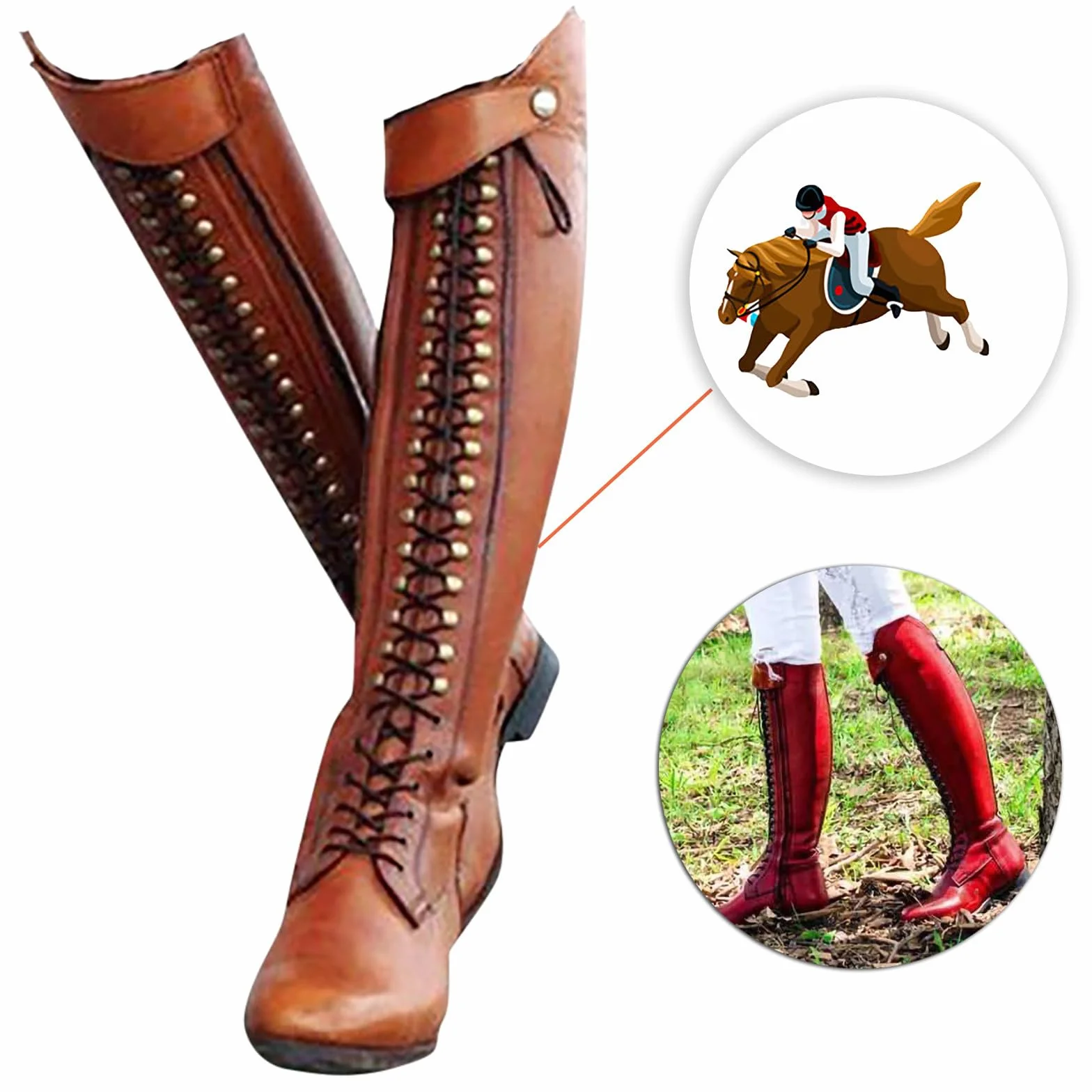 Termiczne Buty Jeździeckie (34-43), Wysokie Buty Do Jazdy Konnej, Sznurowane + Spiczasty Nosek, Antypoślizgowe + Wodoodporne, Niski Obcas (1-3 Cm), Dla Obu Płci/Na Zimę,36,Brown