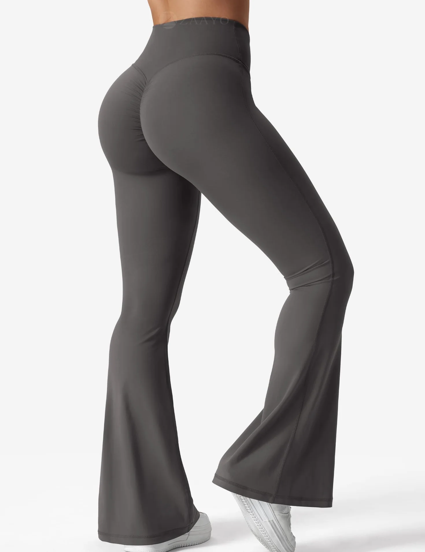ZAAYO Legginsy damskie Flare Scrunch V Cross Waist Bell Bottom Yoga Pants Tummy Control Bootcut legginsy treningowe