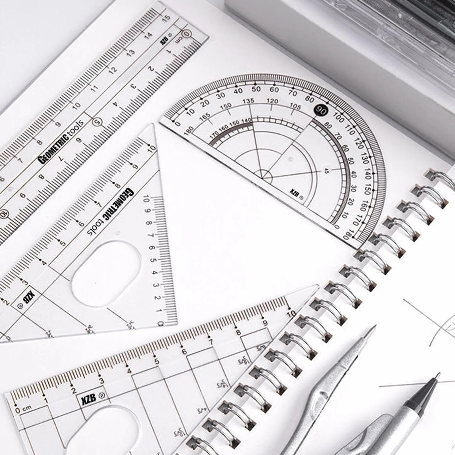 Compass and Protractor Set, Math Geometry Kit, Protractor Kit, Math Tool Set, Geometry Set, Comprehensive Geometry Toolkit Precision Engineering Versatile Use for Student, School
