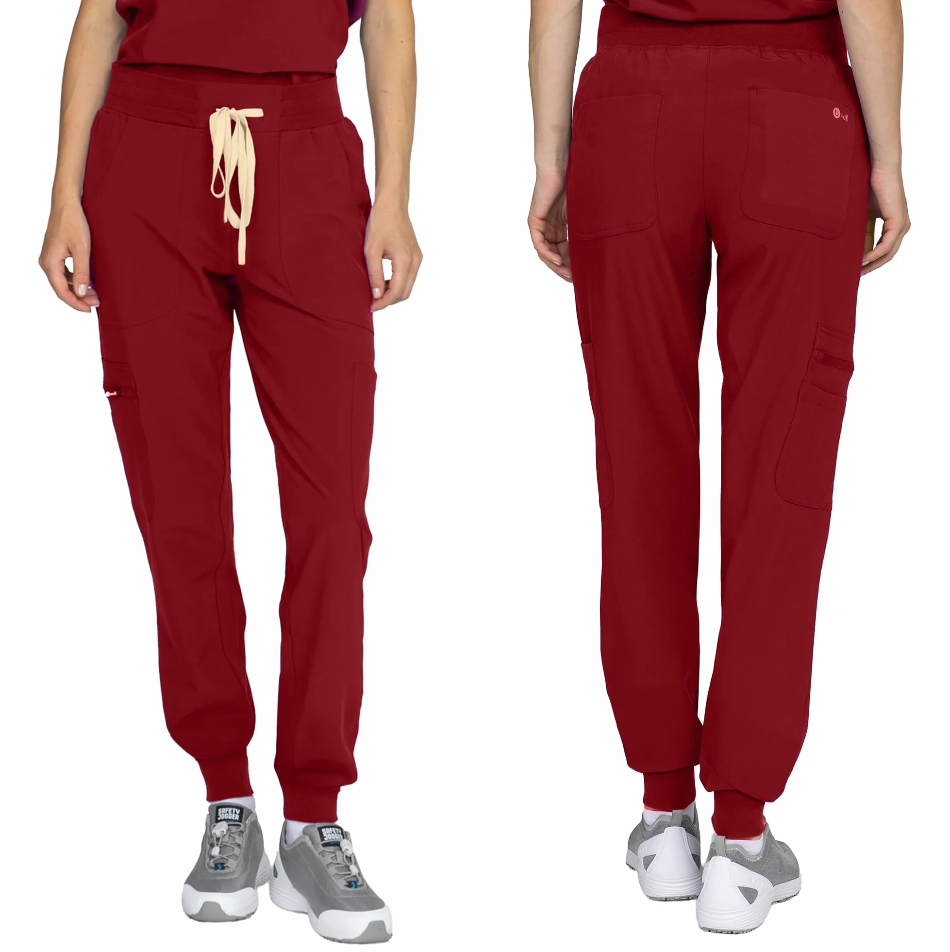 B-well Naomi Damen-Schrubb-Set Schlupfkasack + Schlupfhose Set Medizin Arzt Uniform Schlupfjacke Oberteil mit Hose Medizinische Berufsbekleidung mit Elastan (Burgund, L)