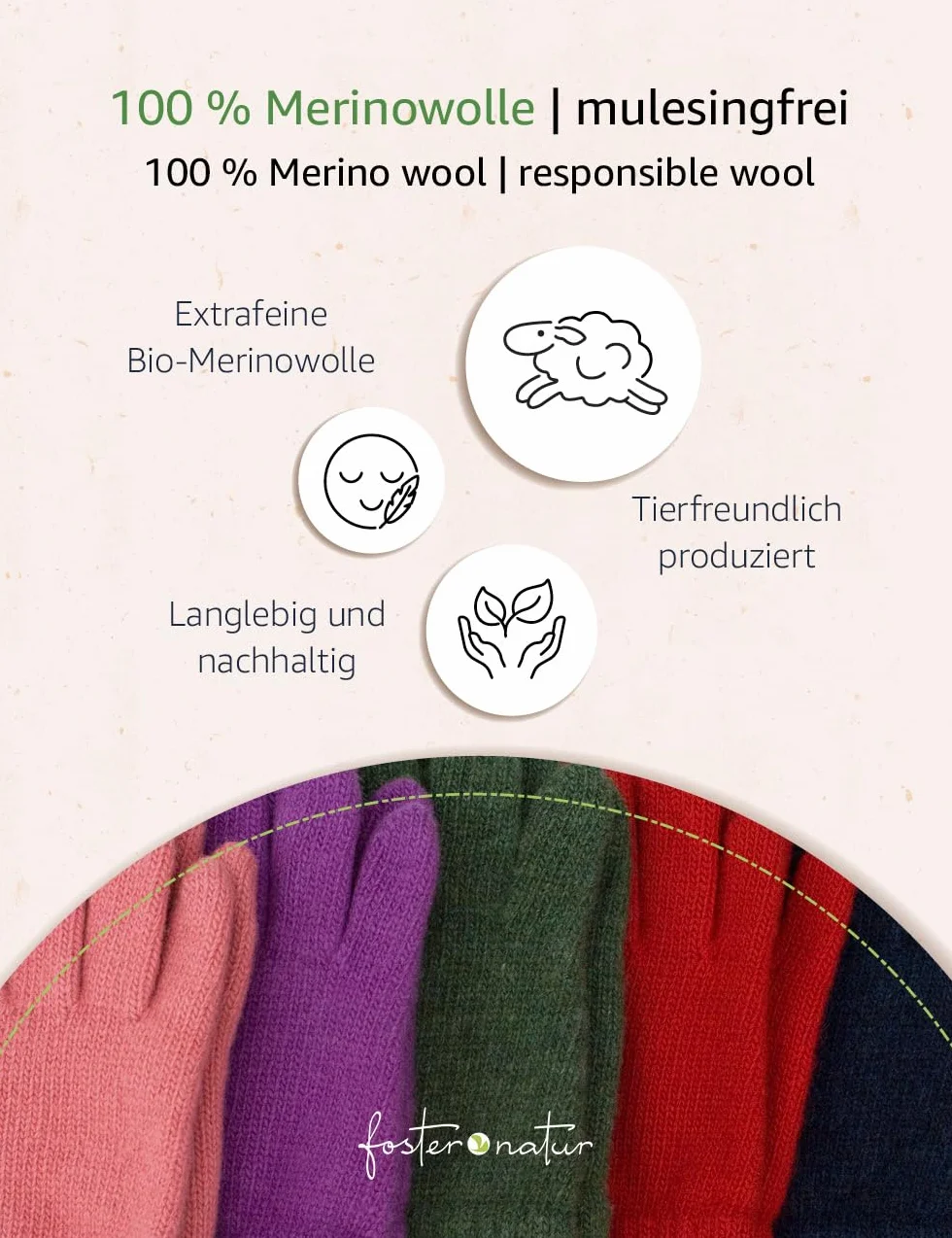 FosterNatur, Dziecięce rękawiczki/rękawiczki do dziergania/rękawice wełniane, 100% wełna ekstracienka