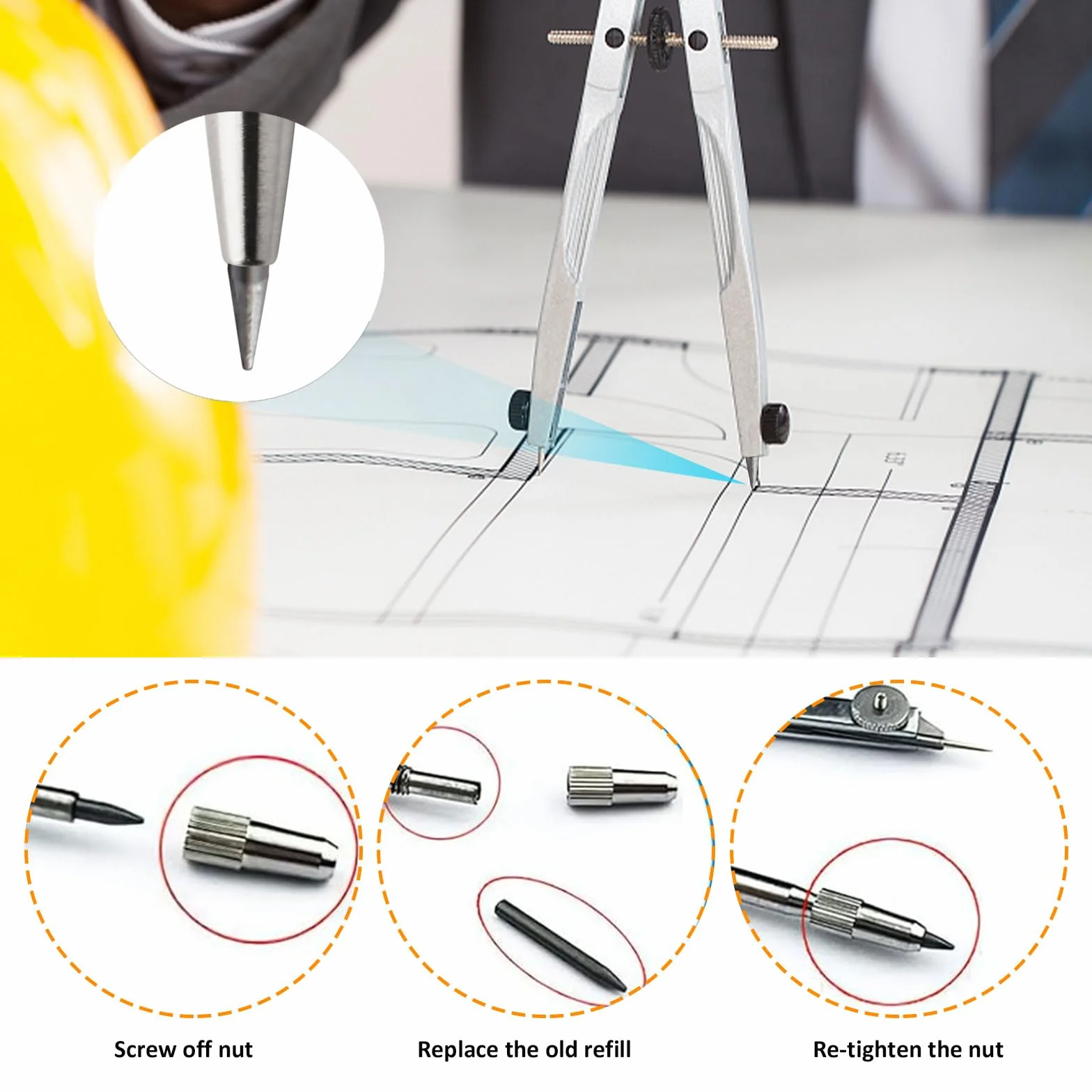 ZEFAN 120 sztuk wkładów cyrkowych 2B, 2 mm, wkłady zapasowe 2 cm z 2 rolkami prowadzącymi, 2 gumkami do ścierania, wkład cyrkiel do rysowania matematyki