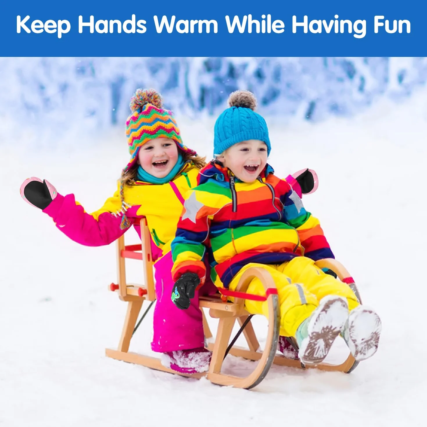 MoKo Toddler Mittens, Ski Kids Gloves, Waterproof & Windproof Mittens for Girls Boys, Thermal Warm Fleece Winter Snow Gloves for Kids