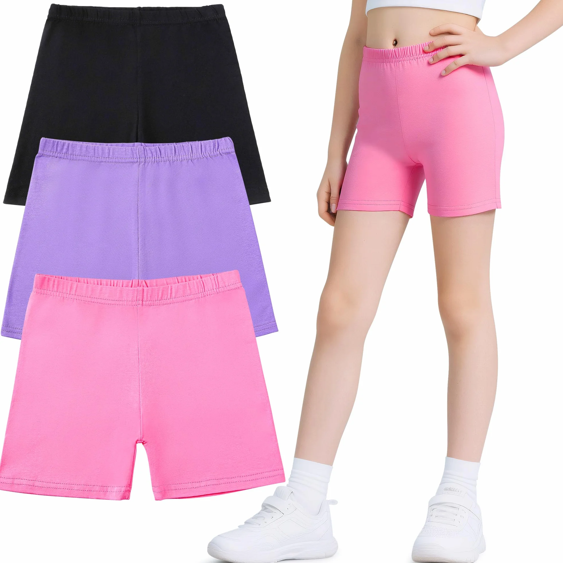 Dziewczęce krótkie legginsy spodnie rowerowe, 3 sztuki, bawełna, na lato, odzież aktywna, spodenki pod sukienkę, elastyczne spodnie sportowe, spodnie do uprawiania sportu, biegania, tańca