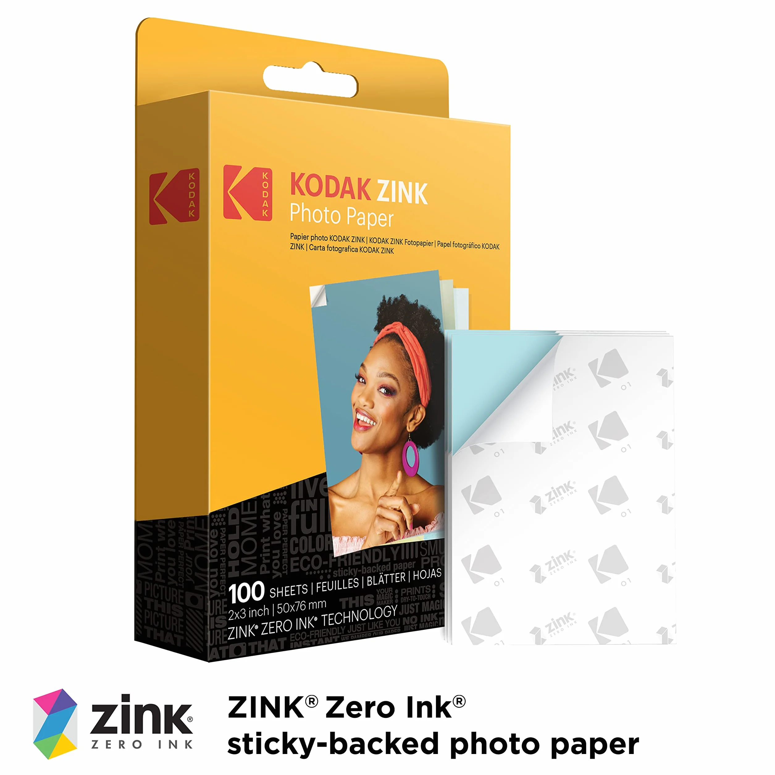 KODAK Papier fotograficzny premium z cynkiem premium 5 x 7,6 cm (100 arkuszy) – kompatybilny z aparatami i drukarkami KODAK (biały)