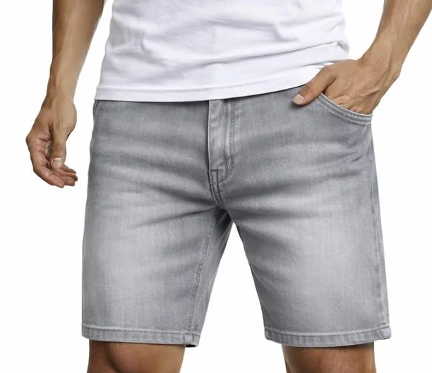 Męskie szorty jeansowe BS9011 – Slim Fit Denim Shorts, krótkie spodnie letnie, szare
