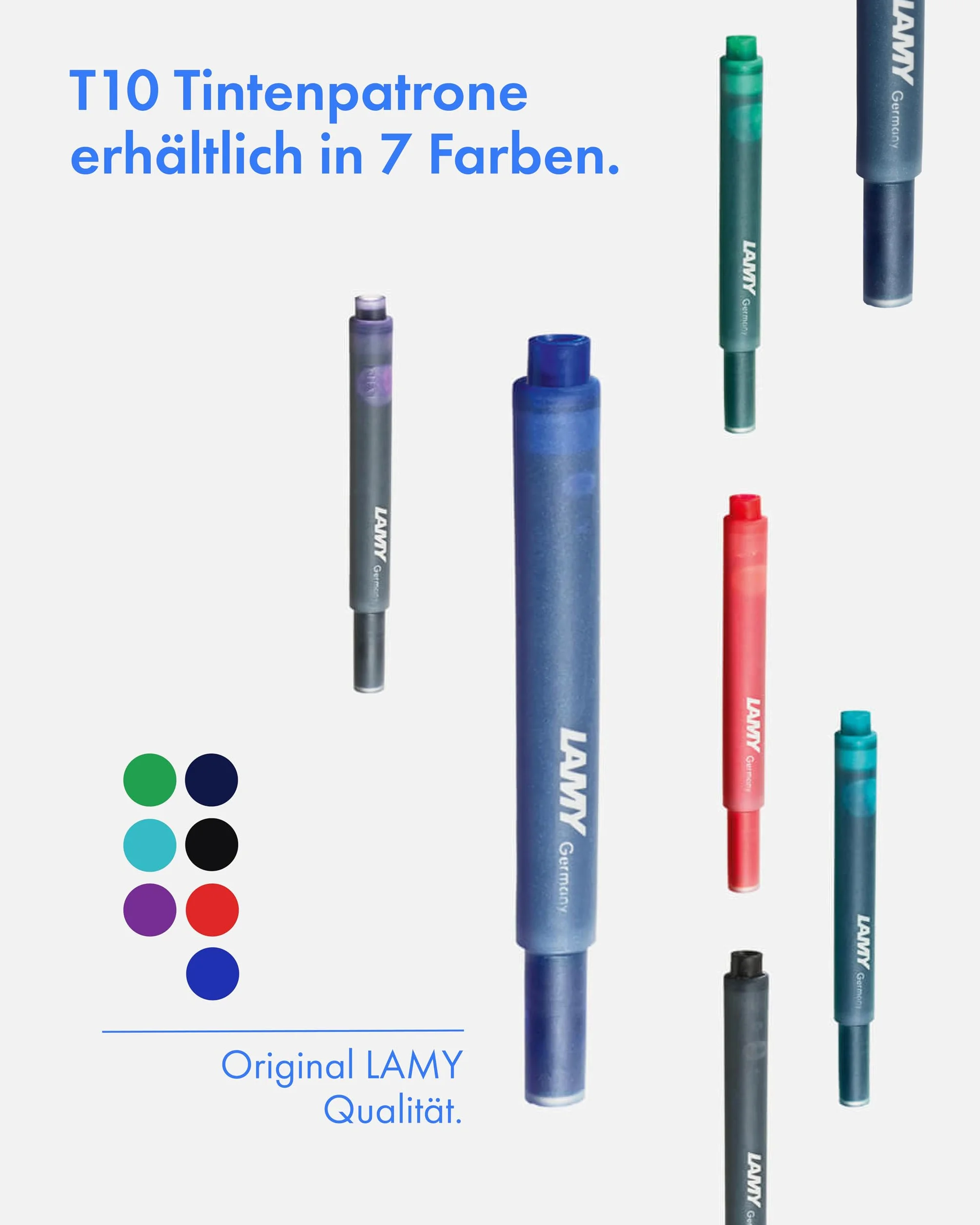 LAMY T10 zestaw 3 wkładów atramentowych z dużym zapasem atramentu, odpowiednie do wszystkich modeli piór wiecznych Lamy Cartridge o pojemności 1,25 ml, 5 sztuk w opakowaniu, kolor niebieski