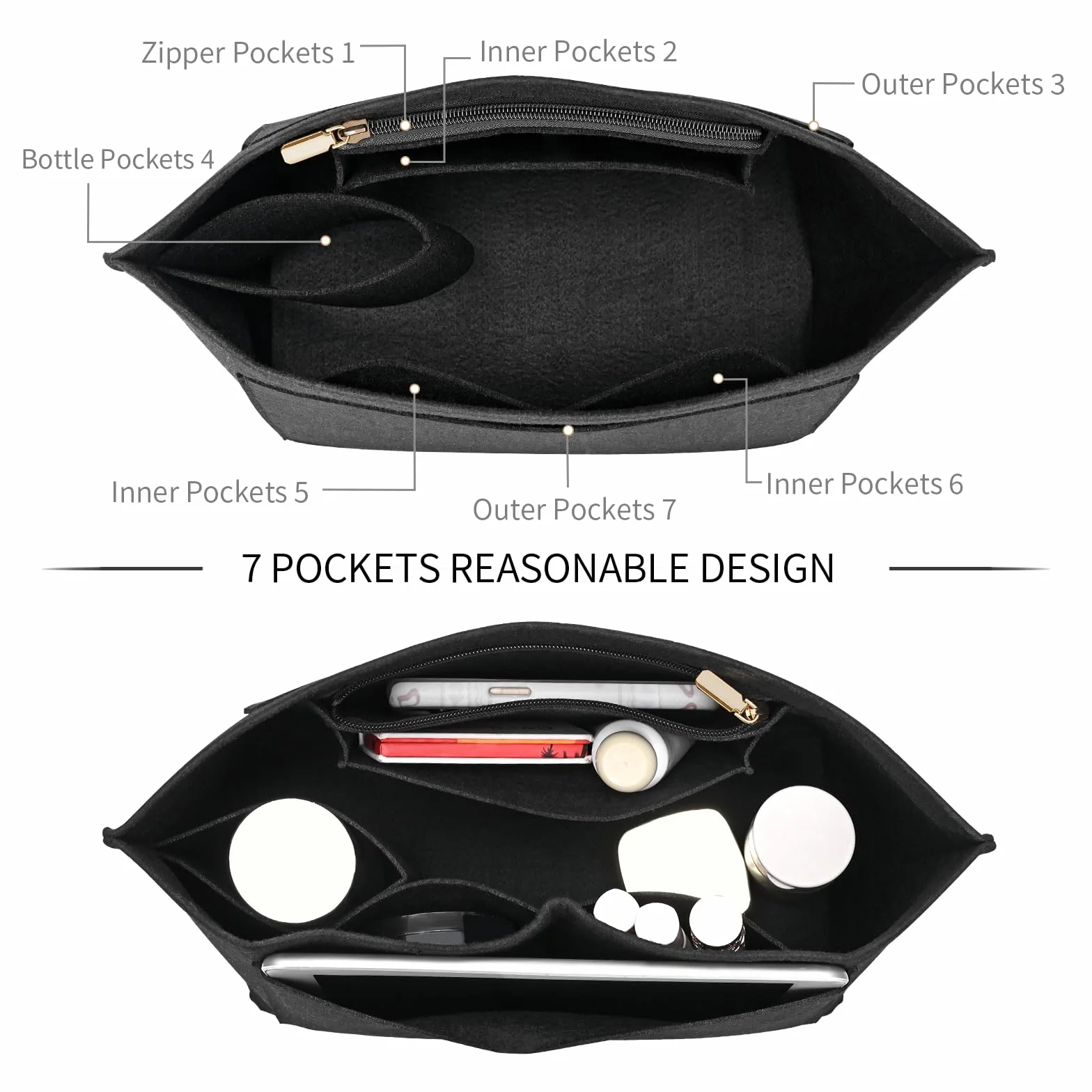 LOUKAYCCI Filcowy organizer do torby Longchamp Le Pliage L, czarny