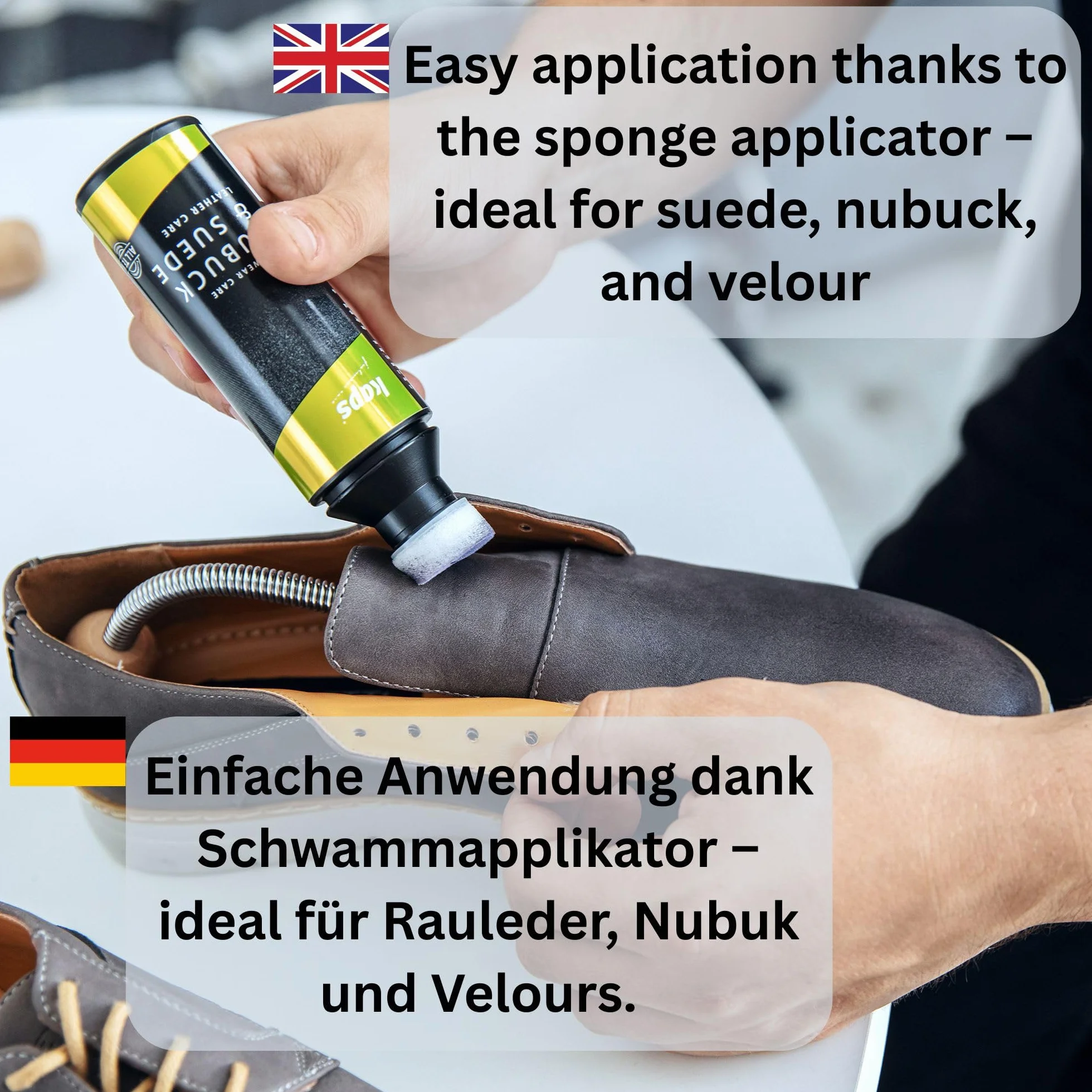 Kaps Nubuck Suede Care - Odżywka do Butów z Nubuku i Zamszu, Preparat Pielęgnacyjny, Aplikator z Gąbki, 7 kolorów