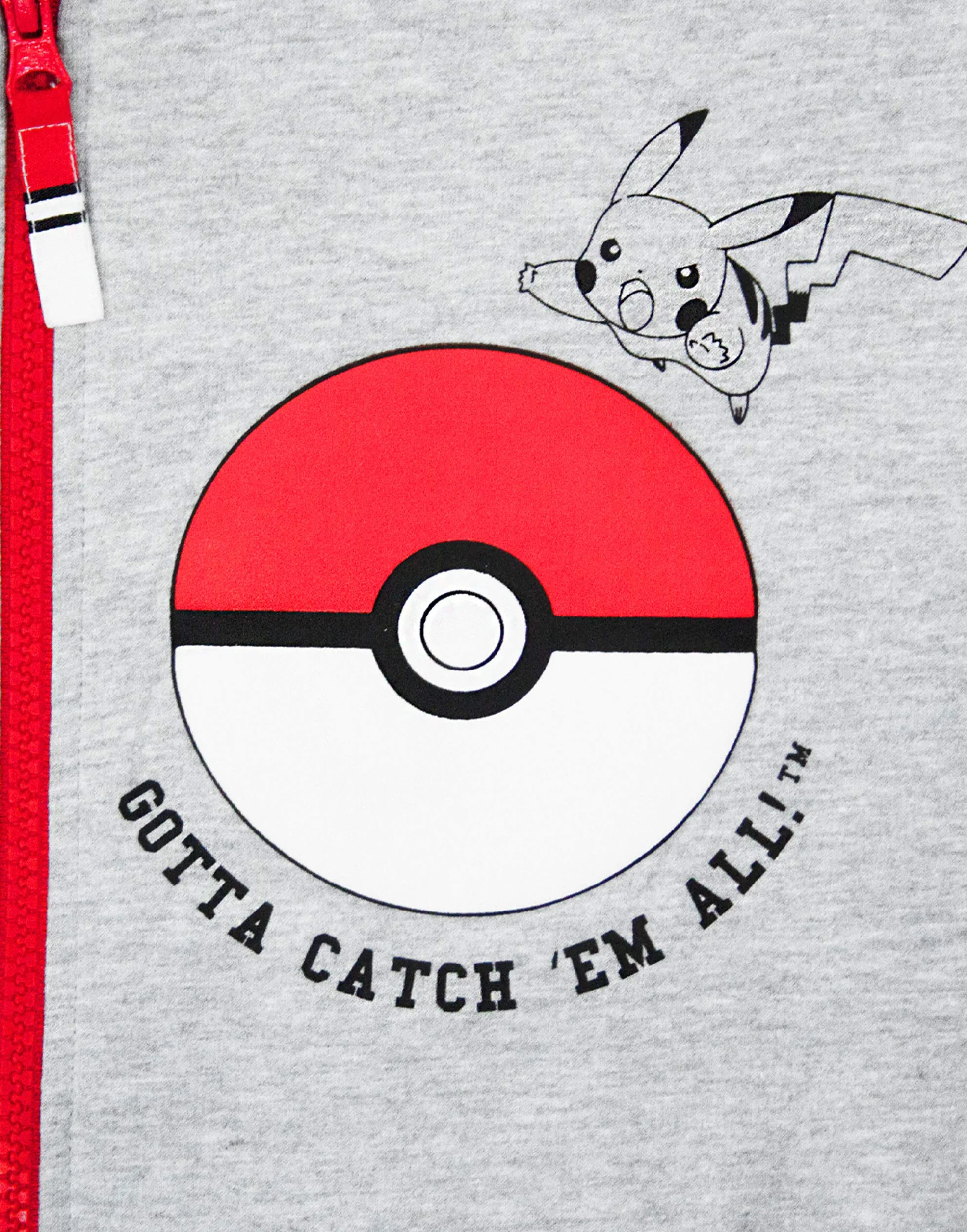 Pokemon chłopięca bluza z kapturem | Dziecięca bluza z kapturem Pokeball Gotta Catch Em All | Pikachu szaro-czerwona bluza dla dzieci | długi rękaw, bluza z kapturem i kieszenie