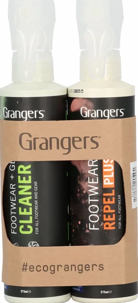 Grangers Eco Twin Pack – środek do czyszczenia obuwia + sprzętu i odpychacz obuwia Plus, 275 ml/275 ml, czyszczenie i wodoodporność wszystkich rodzajów obuwia outdoorowego