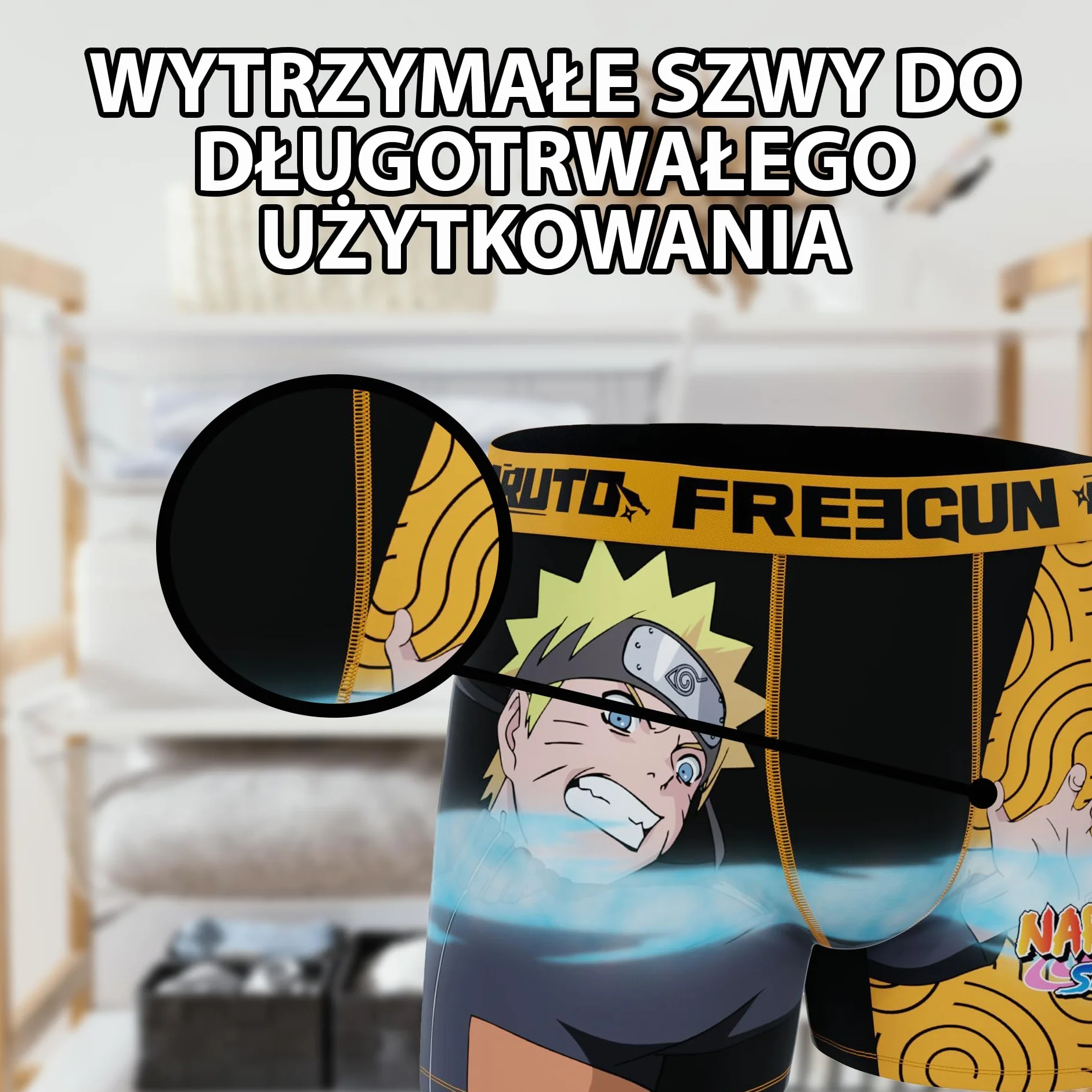 FREEGUN | Bokserki Chłopięce Naruto Attack | Nadruk Naruto | Przeciw Otarciom | Poliestrowe | Zabawne Bokserki | Bielizna dla Chłopców | 8/10