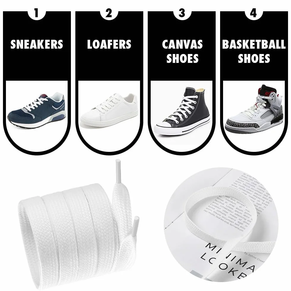 Vicloon Płaskie sznurowadła do sneakersów, szerokość 15 mm, wymienne sznurowadła do sneakersów, trwałe sportowe i codzienne sznurowadła dla dzieci, mężczyzn i kobiet