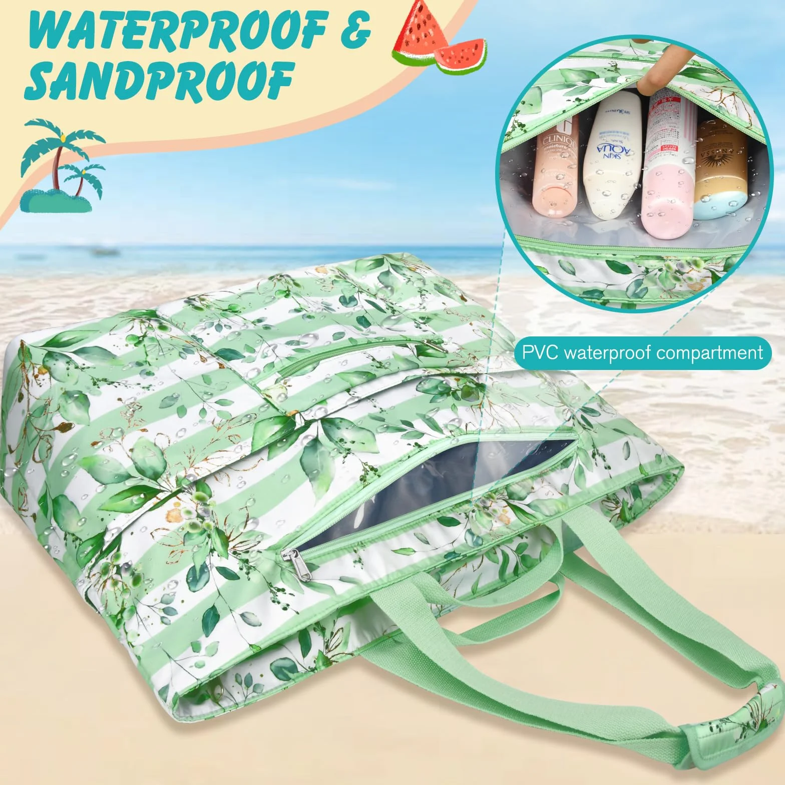 Torba plażowa Duża Torba Plażowa Kobiety XXL Rodzina Wodoodporna Torba Plażowa Składana Zamek Torba Plażowa Wiele Kieszeni Na Plażę, Podróż, Wakacje. 50 l