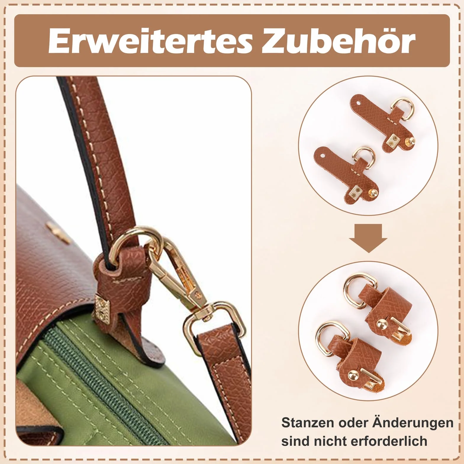 GADITIEK Regulowany pasek na ramię ze skóry do toreb damskich Longchamp – mocniejszy i nie odpada, pasuje do pasków Longchamp Mini Bag Straps i paska do torebki – szerokość: 1,2 cm (brązowy)