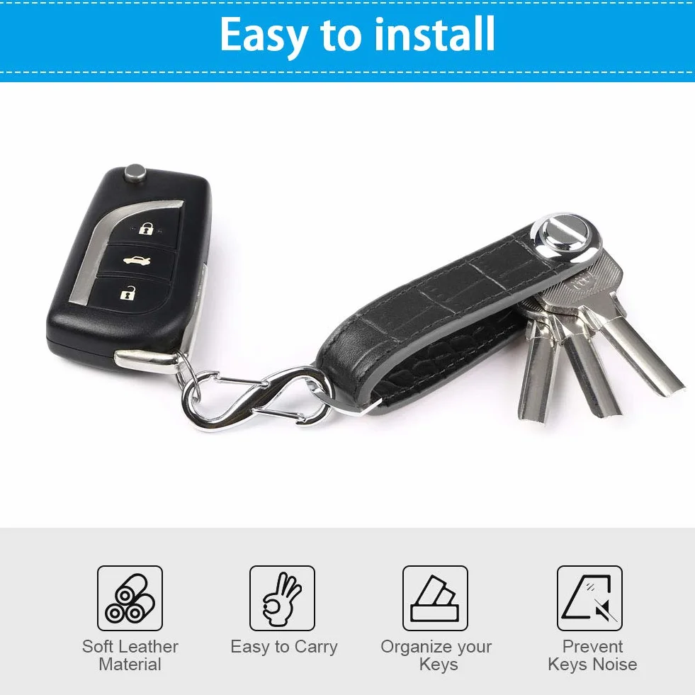 flintronic® organizer na klucze, przenośny brelok, kieszonkowy inteligentny uchwyt na klucze z opakowaniem upominkowym, stylowy, funkcjonalny i praktyczny, dla 10-12 różnych kluczy, #8 czarny ziarno, Jeden rozmiar