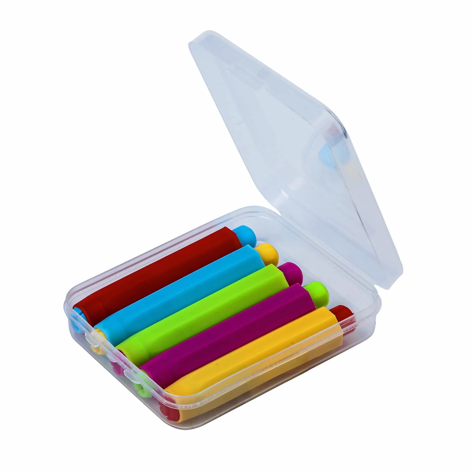 5szt Uchwyty na Krede, Regulowany Uchwyt na Krede z Twardym Etui do Przechowywania Kolorze Czerwonym Rózowym Niebieskim Zóltym Zielonym dla Nauczycieli Uczniów Biura Klasy (Nie Zawiera Kredy)