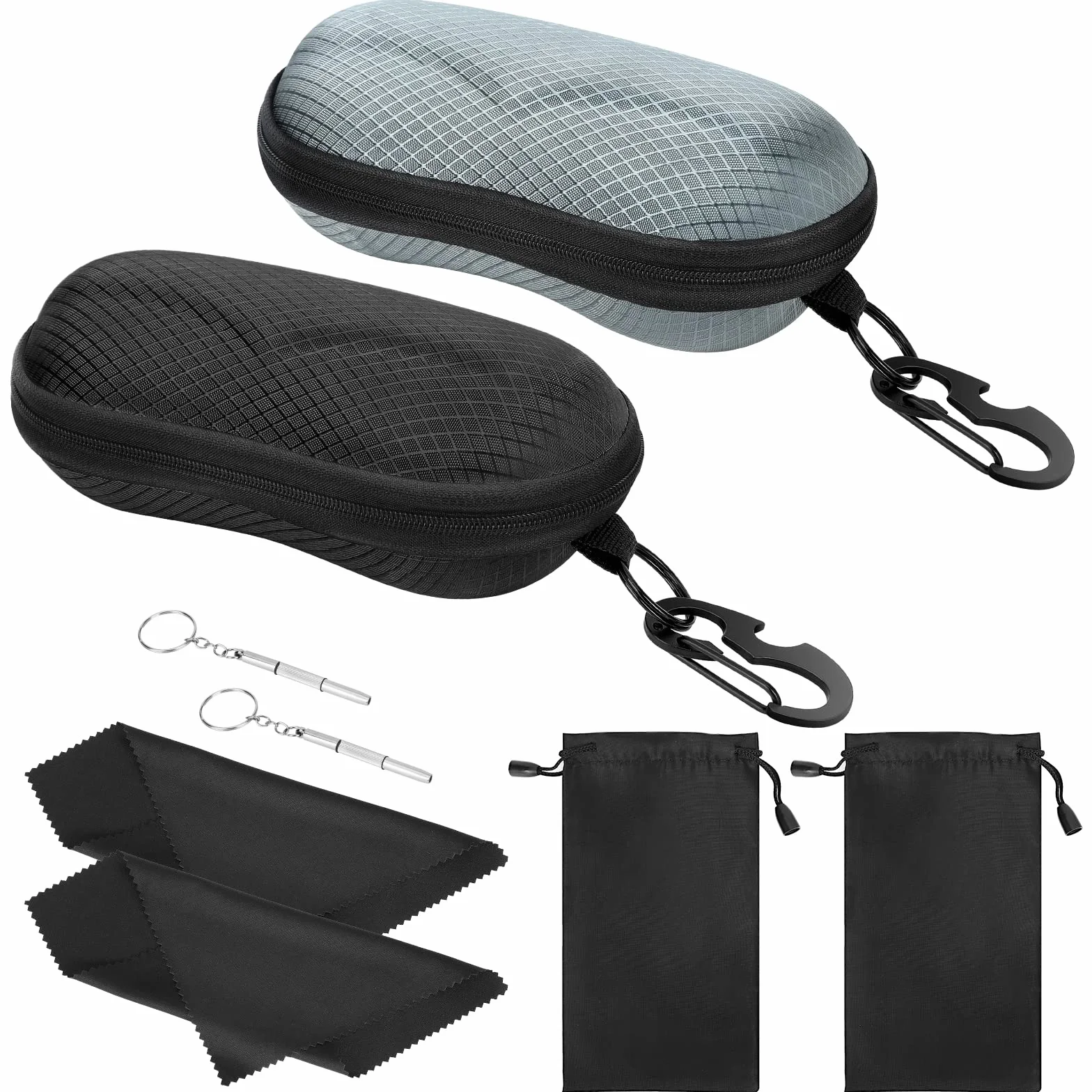 MoKo EVA półtwarda skorupa etui na okulary przeciwsłoneczne, 2 sztuki, unisex, odporne na zarysowania, ochronne etui do przechowywania, uchwyt na okulary z metalowym haczykiem do zawieszania, mini
