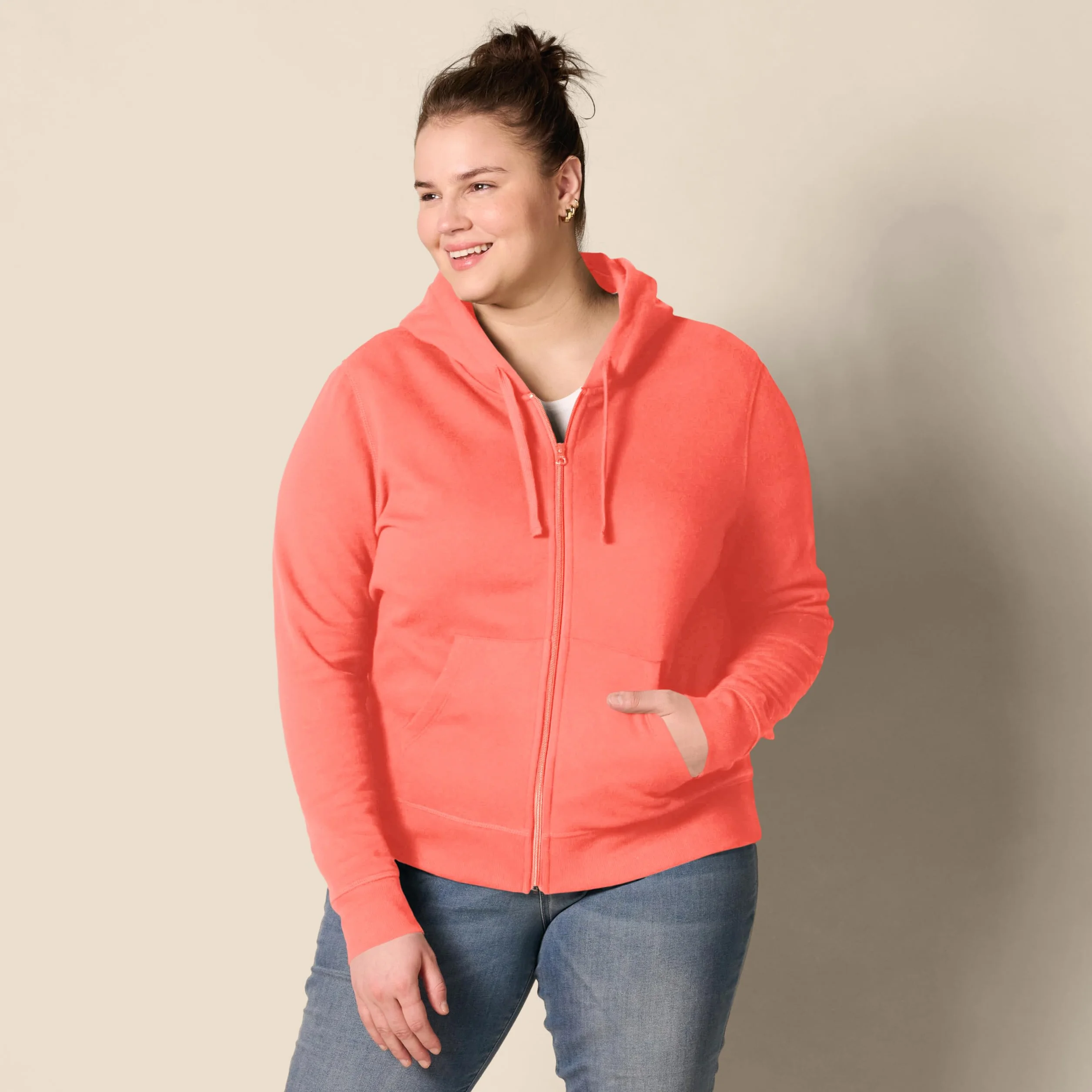 Amazon Essentials Kobiety Bluza z kapturem z polaru French Terry na zamek błyskawiczny (dostępna w wersji Plus Size)