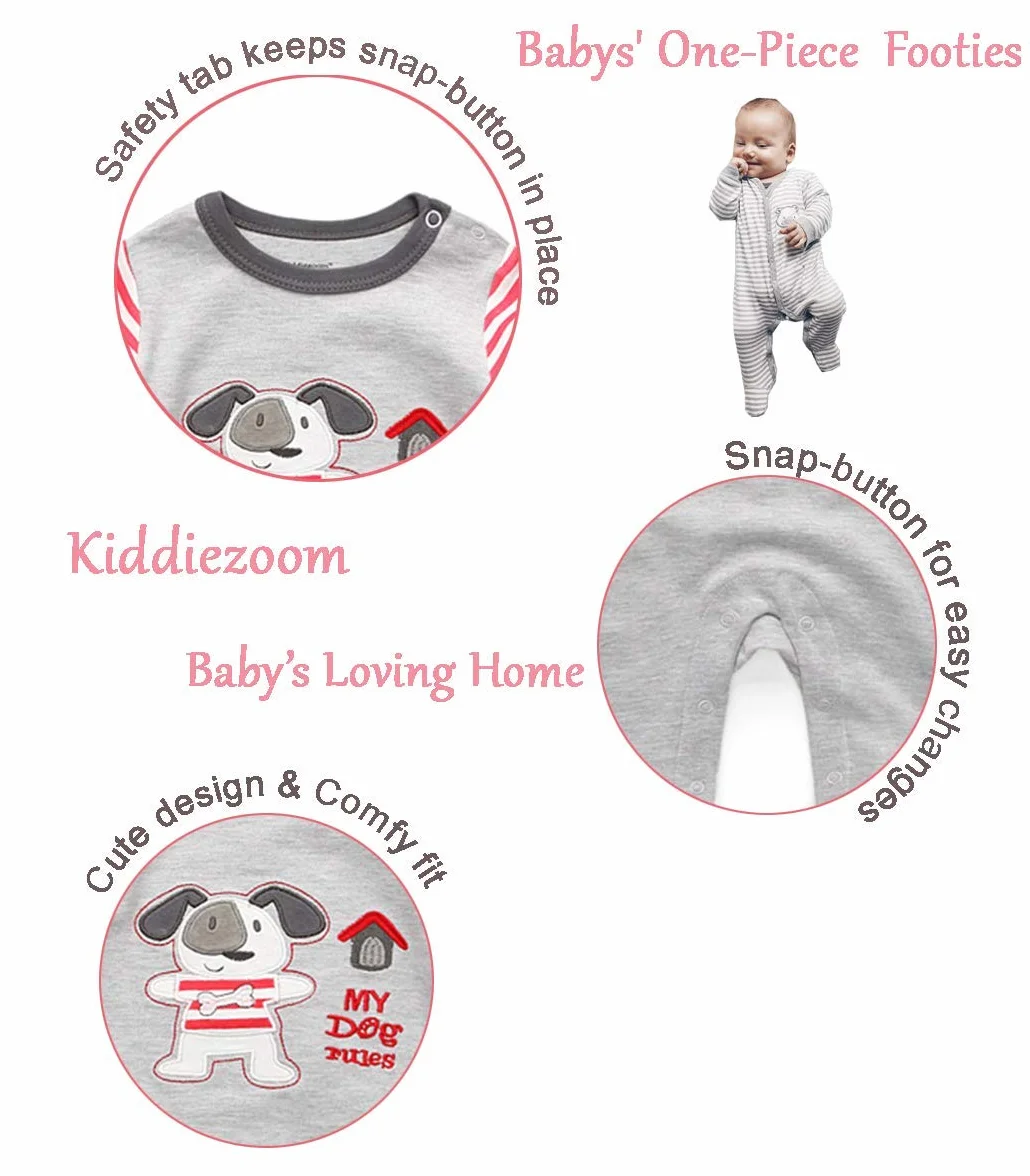 Kiddiezoom Piżama chłopięca, ciasno przylegająca z wbudowanymi butami, długi rękaw, bawełna rozm. 80, szary pies i gwiazda
