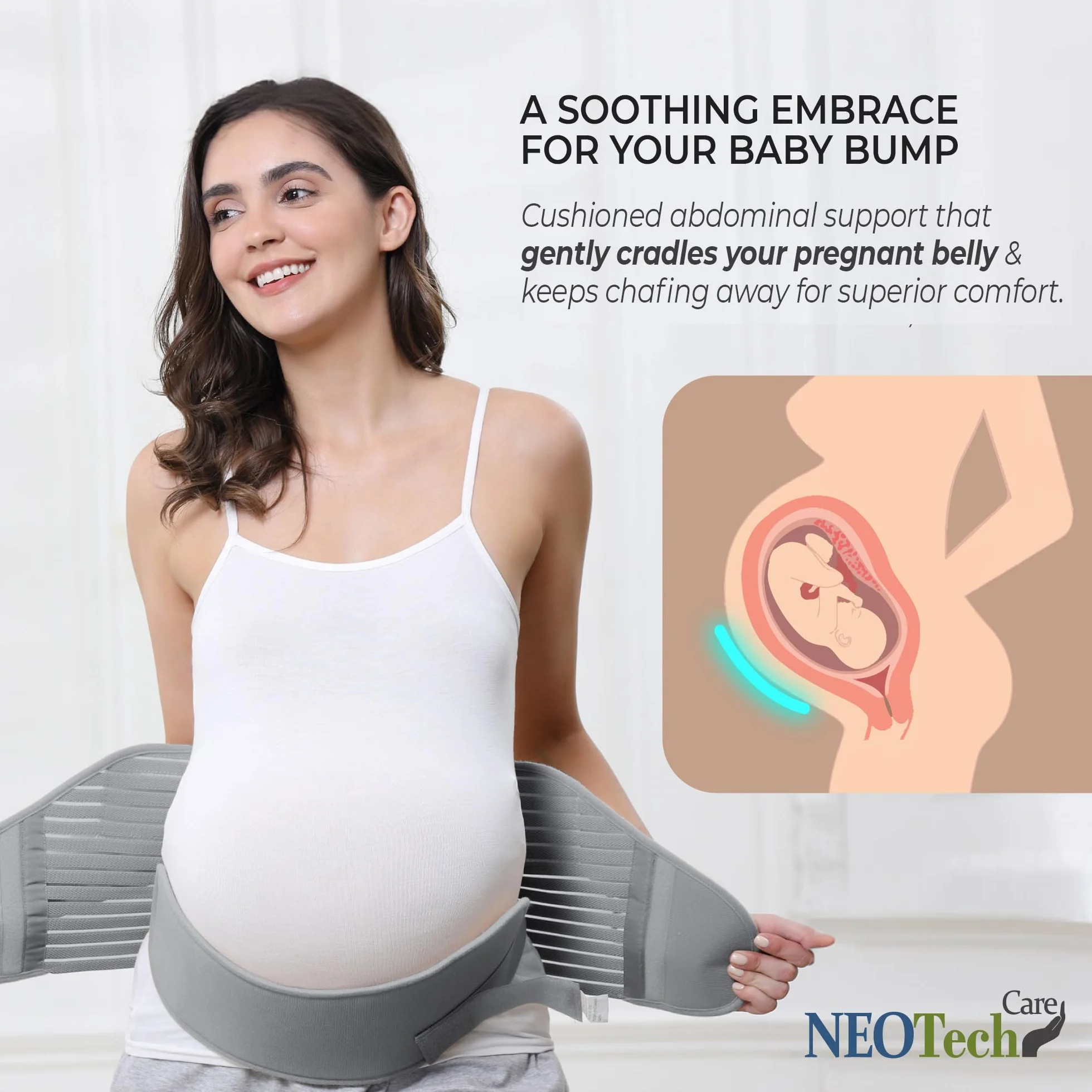 NEOtech Care - Pas biodrowy dla kobiet w ciąży – podpiera talię, plecy i brzuch – pas ciążowy (szary, XXL)
