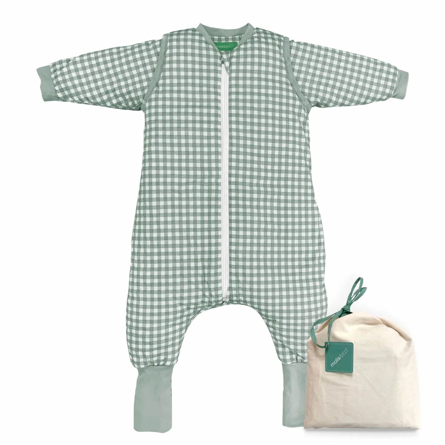 molis&co. Piżama Koc z odpinanymi rękawami, antypoślizgowe skarpetki, TOG 2.5 Mint Tea, 100% bawełna, certyfikowany 100%, certyfikat TEX 100, 1 rok