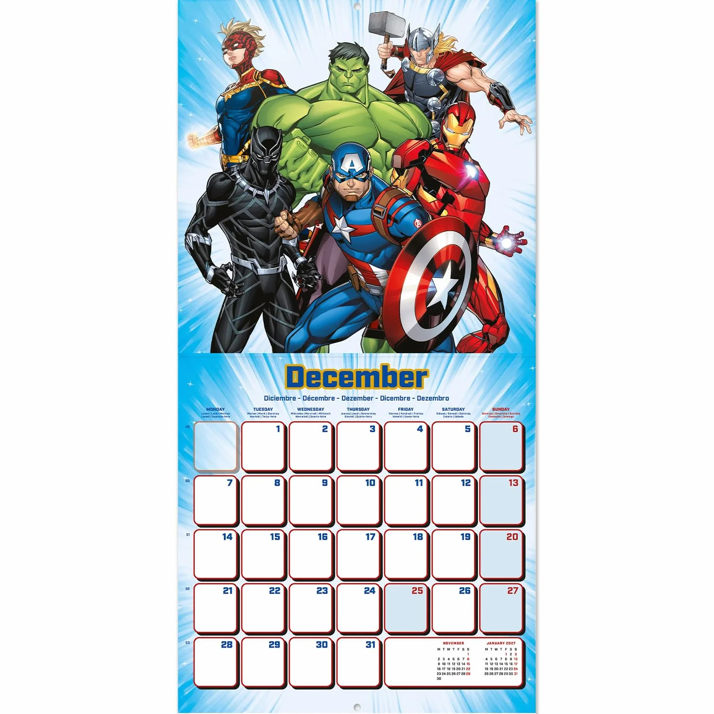 Grupo Erik Wall Calendar 2026 - Marvel Avengers Calendar 2026 | Square 30 x 30 cm - 12 x 12 inches Wall Planner, Family Planner Month To View | The Avengers Gifts, Marvel Gifts For Friends