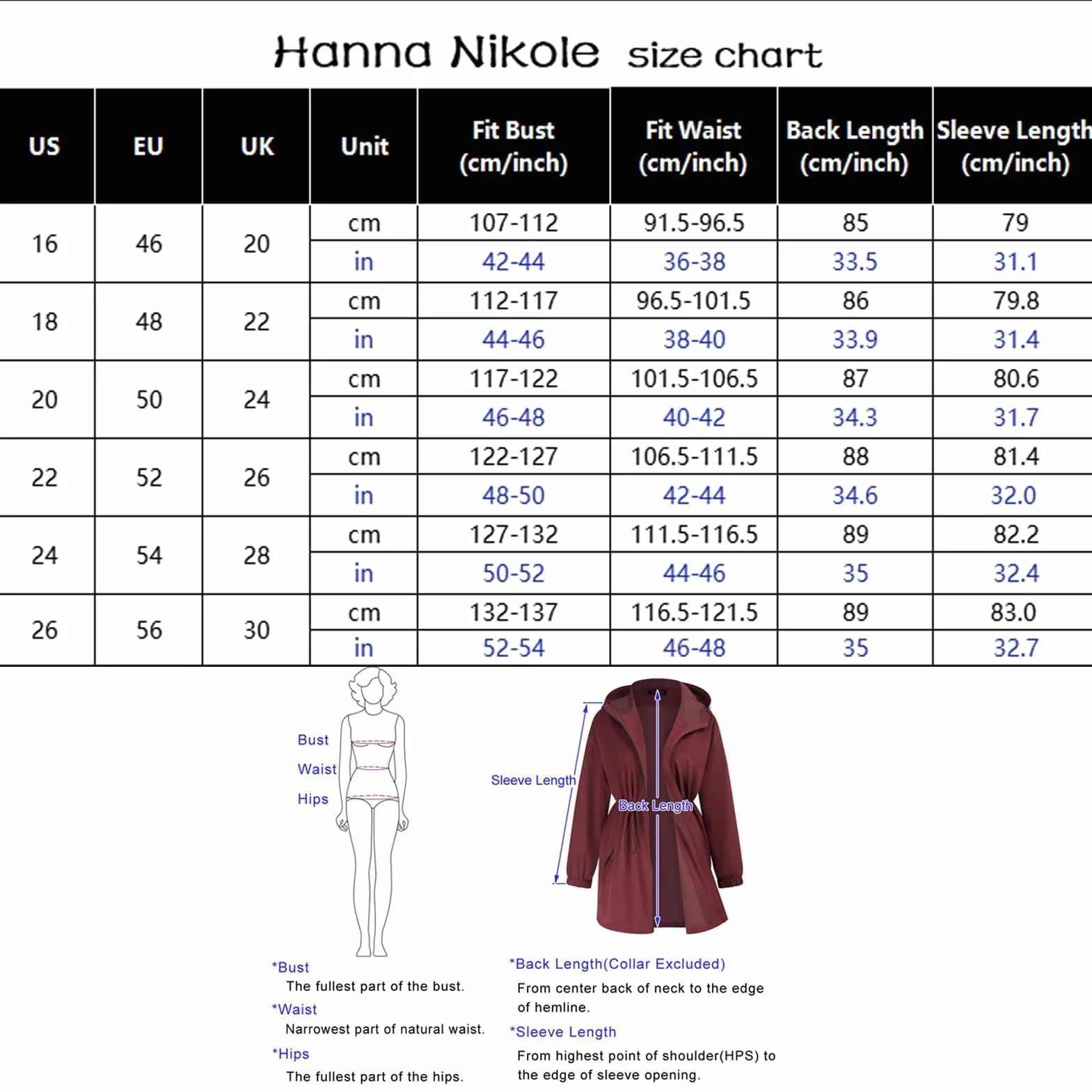 Hanna Nikole Damski płaszcz przeciwdeszczowy z kapturem plus size kurtka outdoorowa wodoodporna wiatrówka