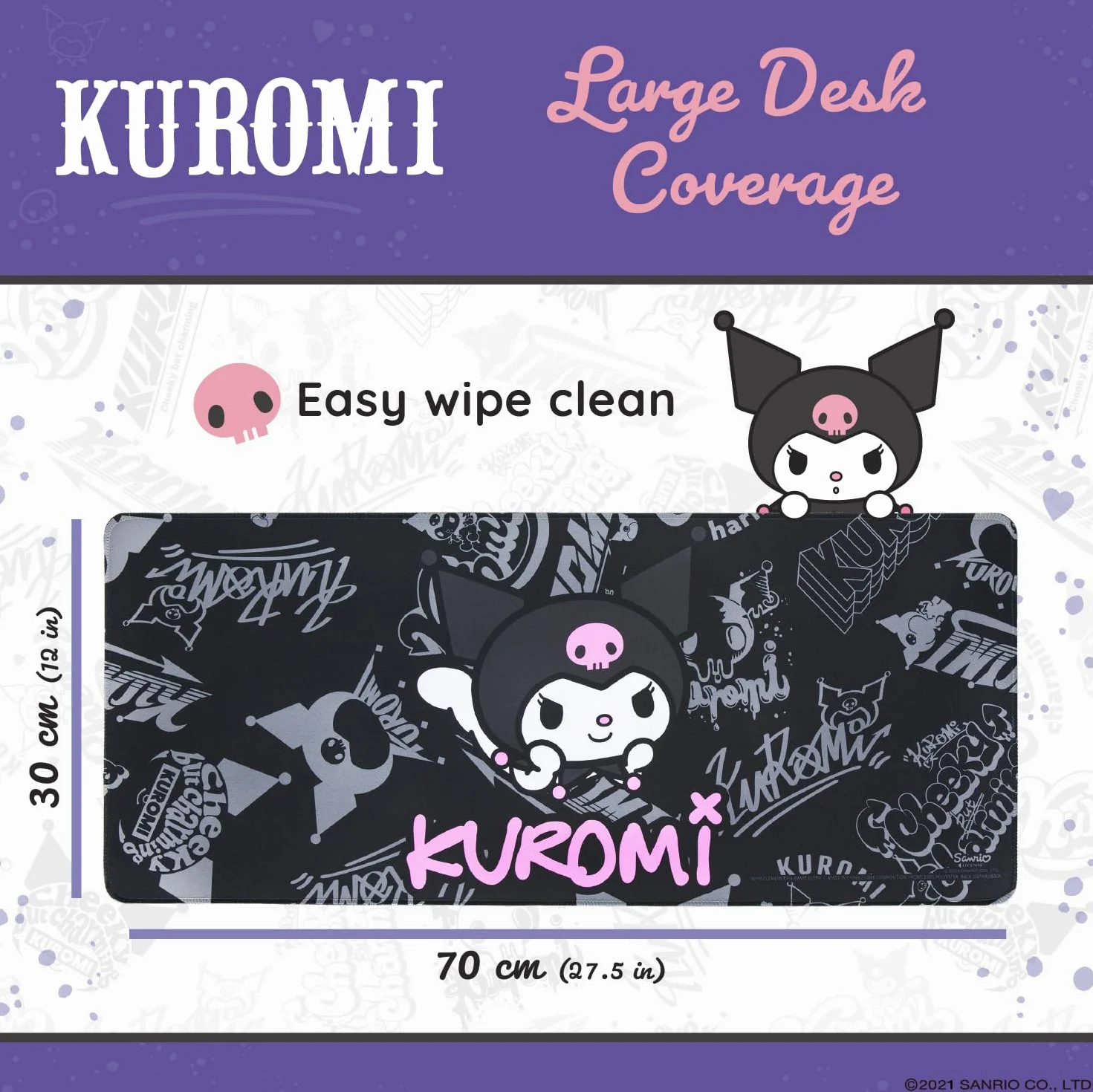 Hello Kitty Jumbo Kuromi podkładka na biurko, duża podkładka pod mysz na biurko, kawaii, dekoracja na biurko, uroczy Hello Kitty, 70 x 30 cm