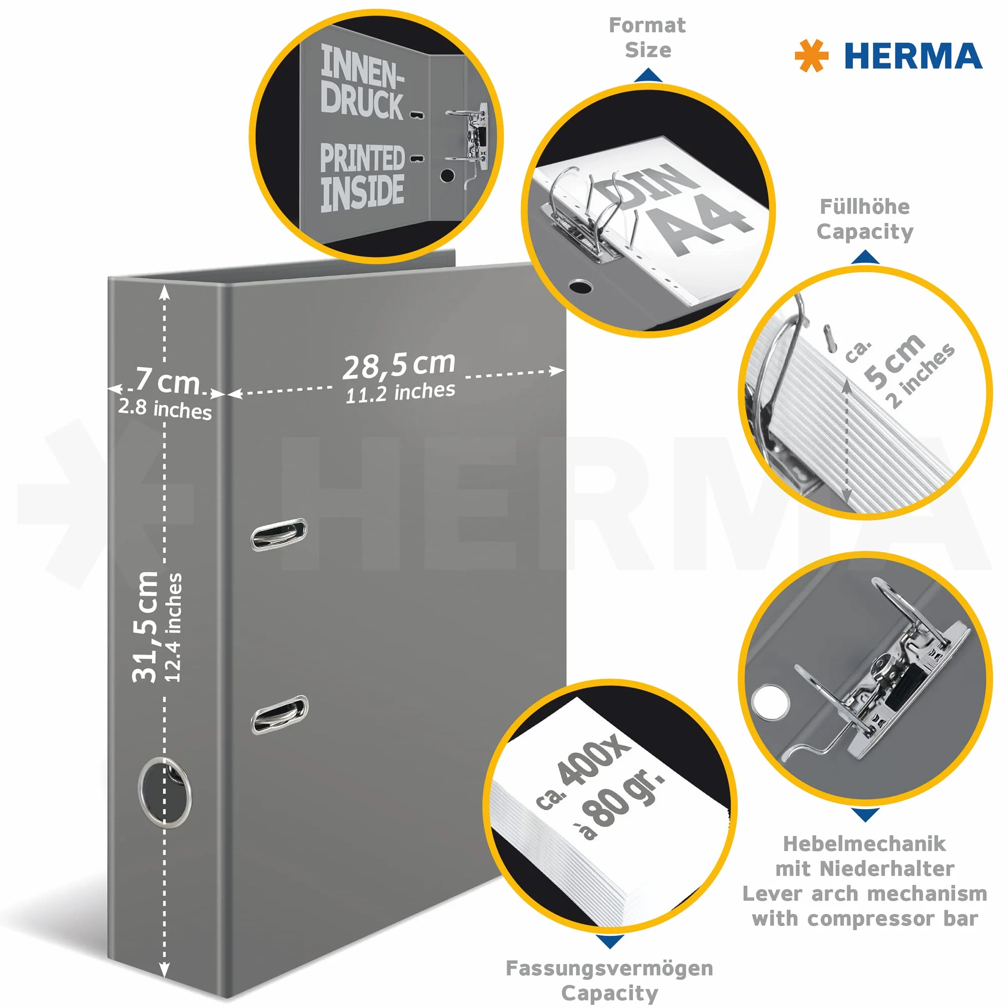 HERMA Segregator A4, niebieskie kwiaty, szerokość 7 cm, segregator dziecięcy z motywem roślin, kolorowy segregator z nadrukiem wewnątrz, dla chłopców i dziewcząt