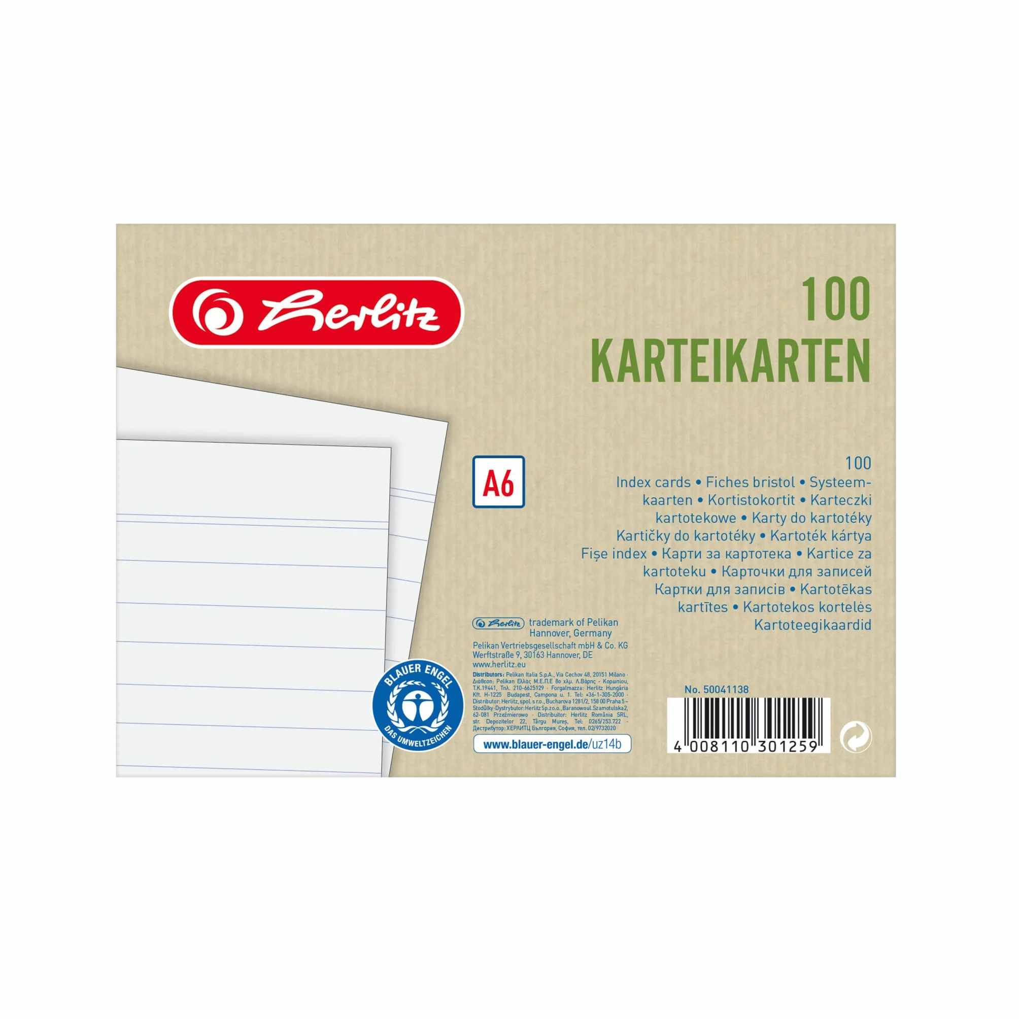 Herlitz 50041138 Fiszki A6, Biały