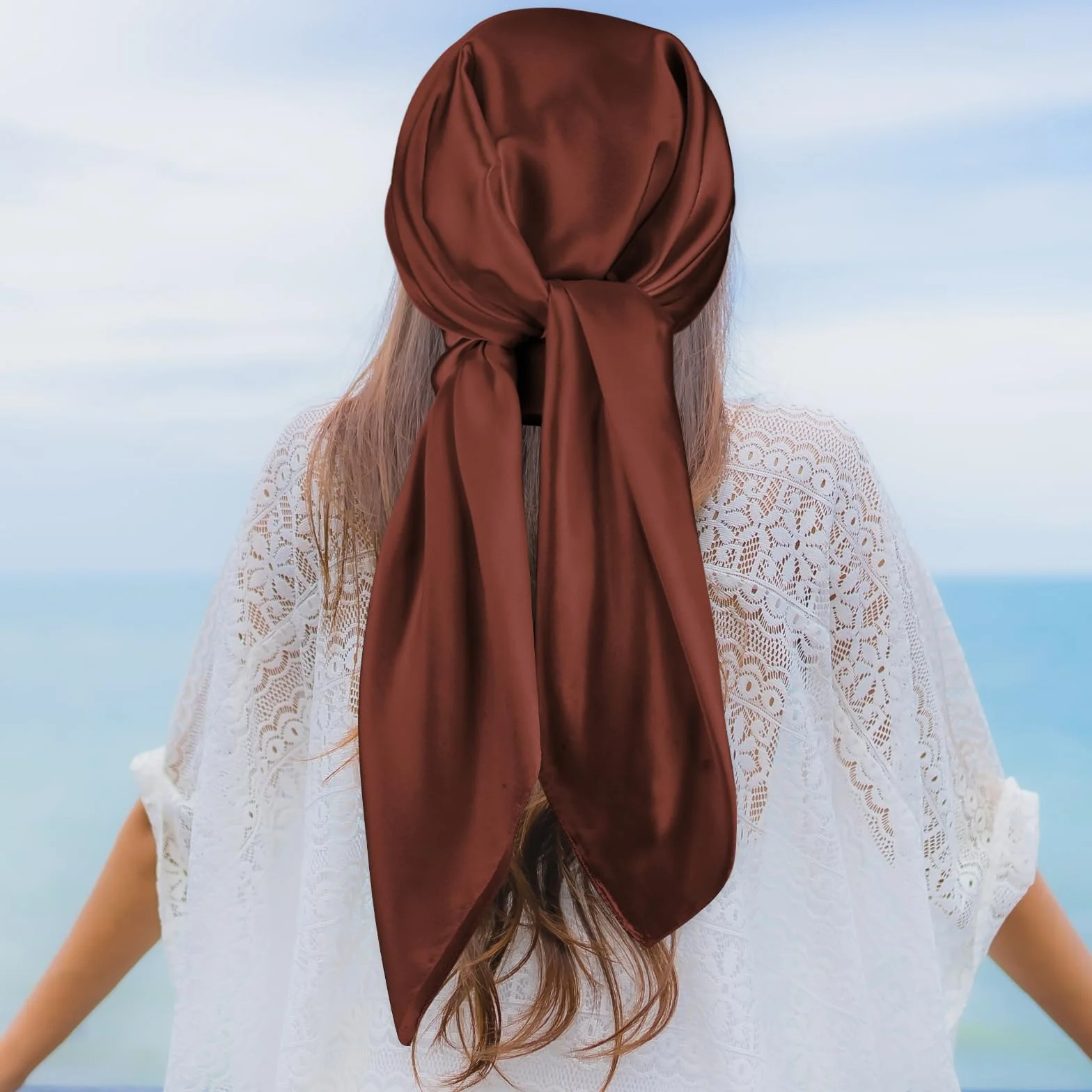 Andibro 89 cm duży kwadratowy satynowy szalik na głowę, jedwabny błyszczący jednolity kolor szaliki, chusty do spania dla kobiet bandana do włosów
