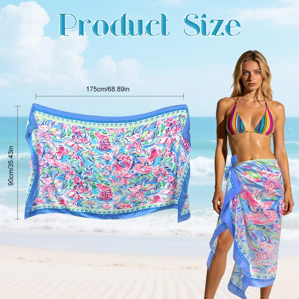 Pareo kobiety morskie, 180 x 90 cm, duże okrycia i kwiatowy parei szyfon, pareo plaża, imitacja jedwabiu sarong gładkie morze dla kobiet, plaża, podróże, basen, plaża