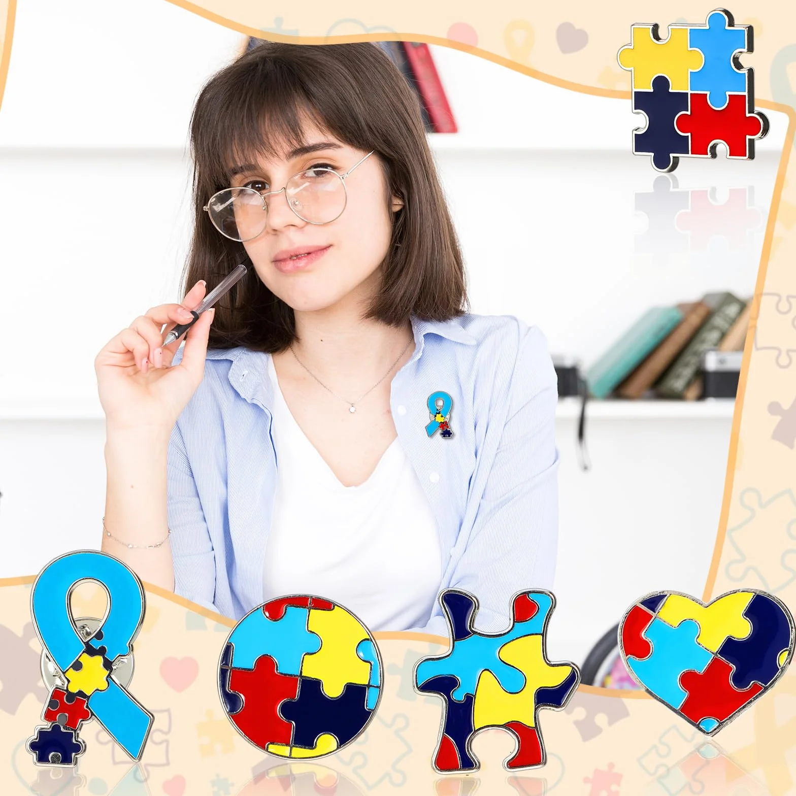 10 sztuk przypinek z autyzmem, świadomość autyzmu, prezent dla autyzmu, puzzle, broszki, metalowe, świadomość autyzmu, inspirujące symbole znaczka do kurtek, ubrań, koszul, 10 sztuk