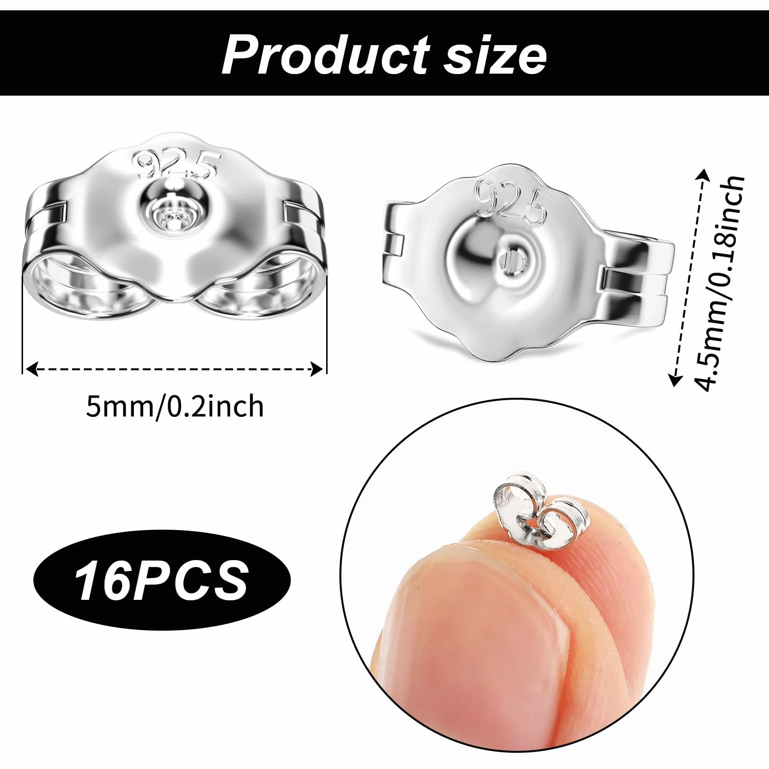 16 sztuk zatyczek do kolczyków, 5 mm, zamknięcie na słupki, zamknięcia, stopery, haczyki do kolczyków, "zrób to sam"