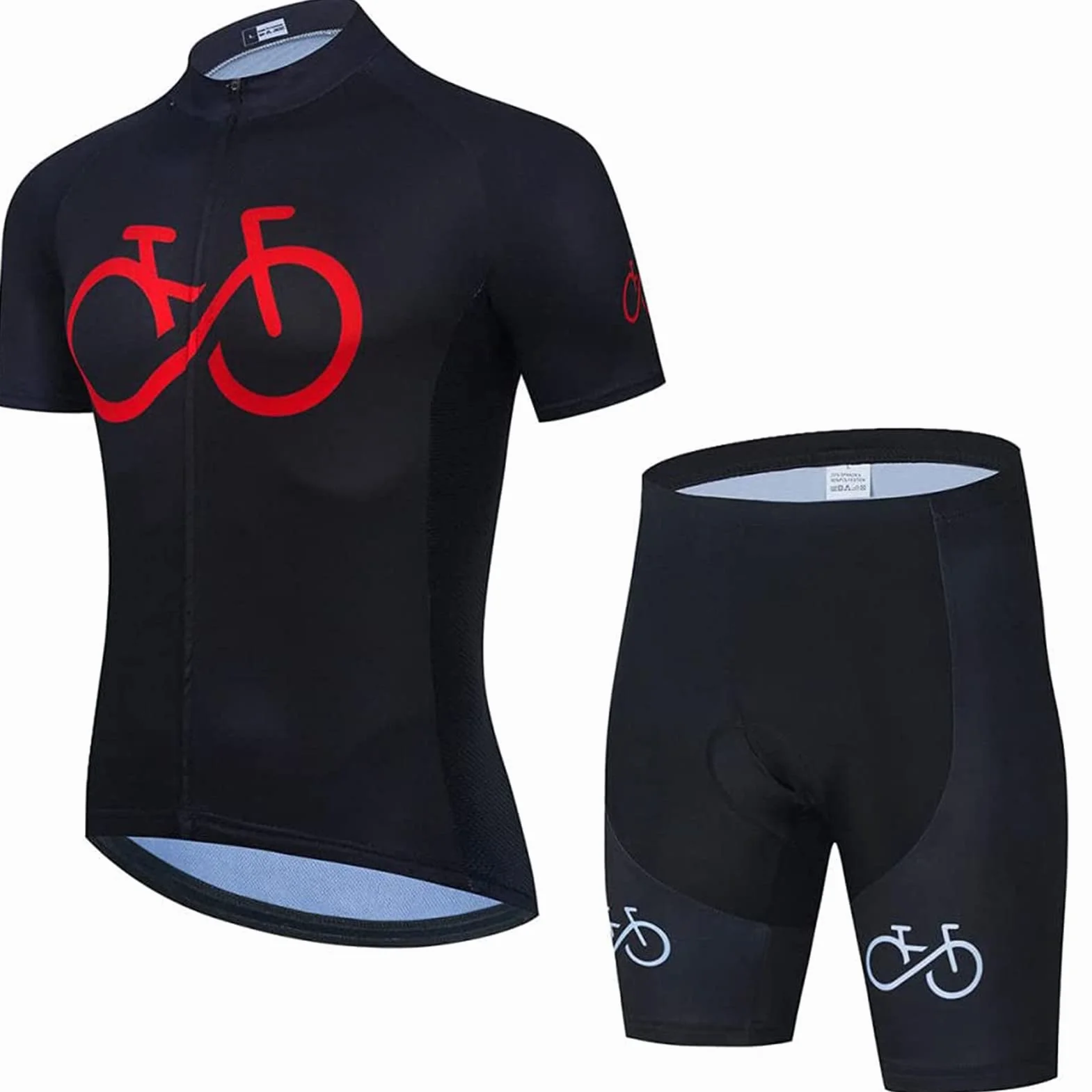 FFFF & OLFEH Zestaw męskiej koszulki rowerowej, koszulka rowerowa z krótkim rękawem + z żelową wkładką 4D, spodnie rowerowe, zestaw do roweru wyścigowego MTB