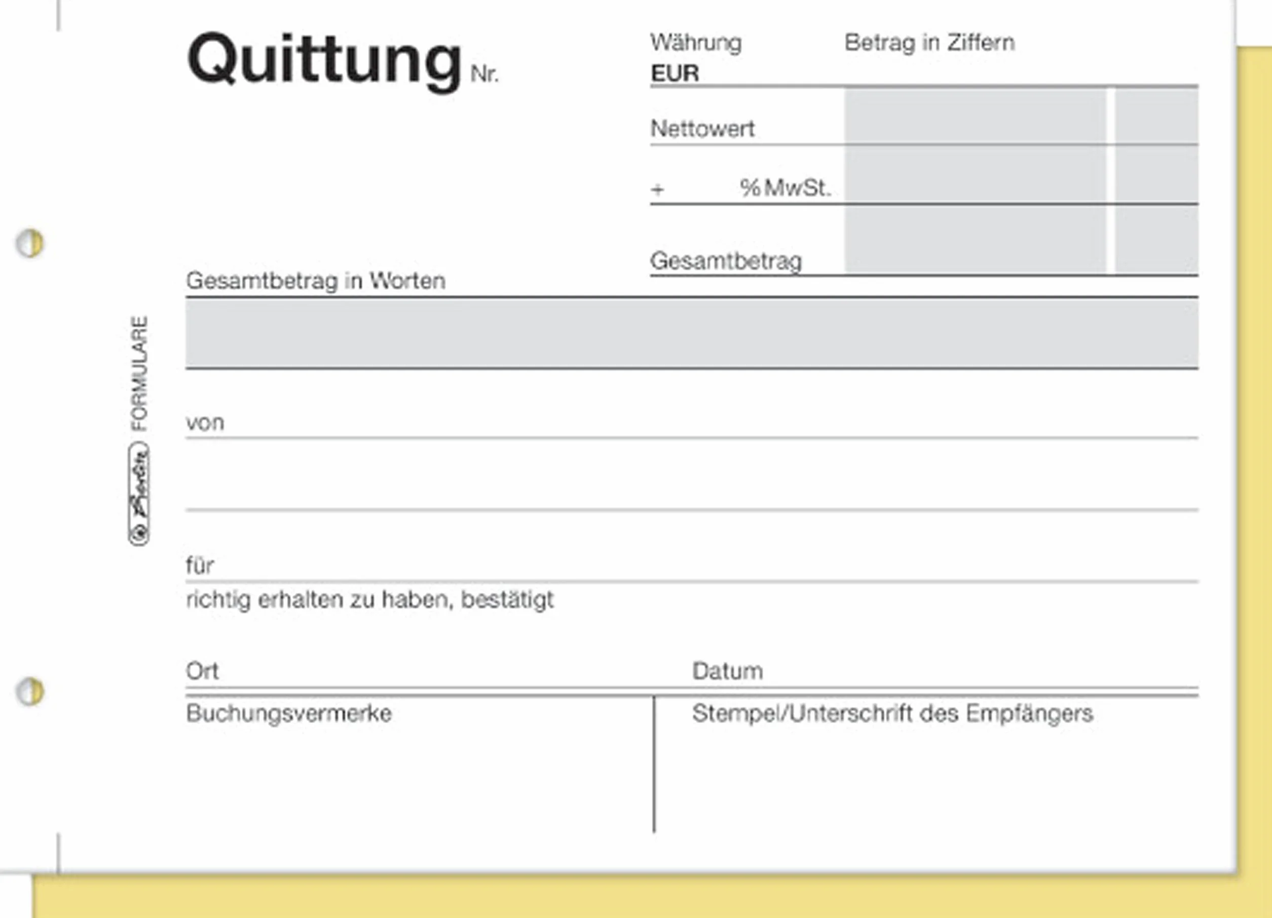 Herlitz Blok pokwitowań 402, samokopiujący, format A6 poprzeczny, 2 x 40 arkuszy (5 sztuk)