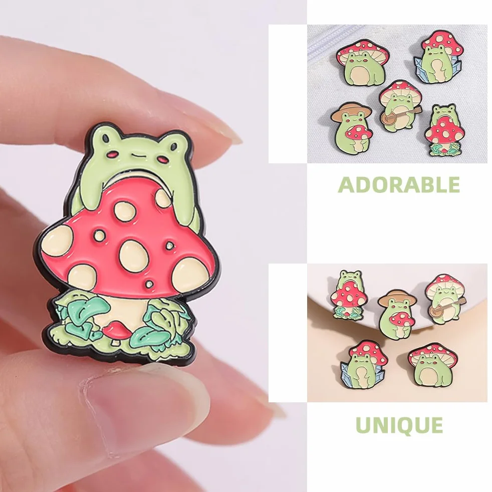 PACKOVE 5 Szt. Broszka z Grzybem Żaba Przypinka Kreskówka Śliczna Zwierzę na Ubrania Kapelusz, 3.00X2.80X1.00CM, Cynk, No Gemstone