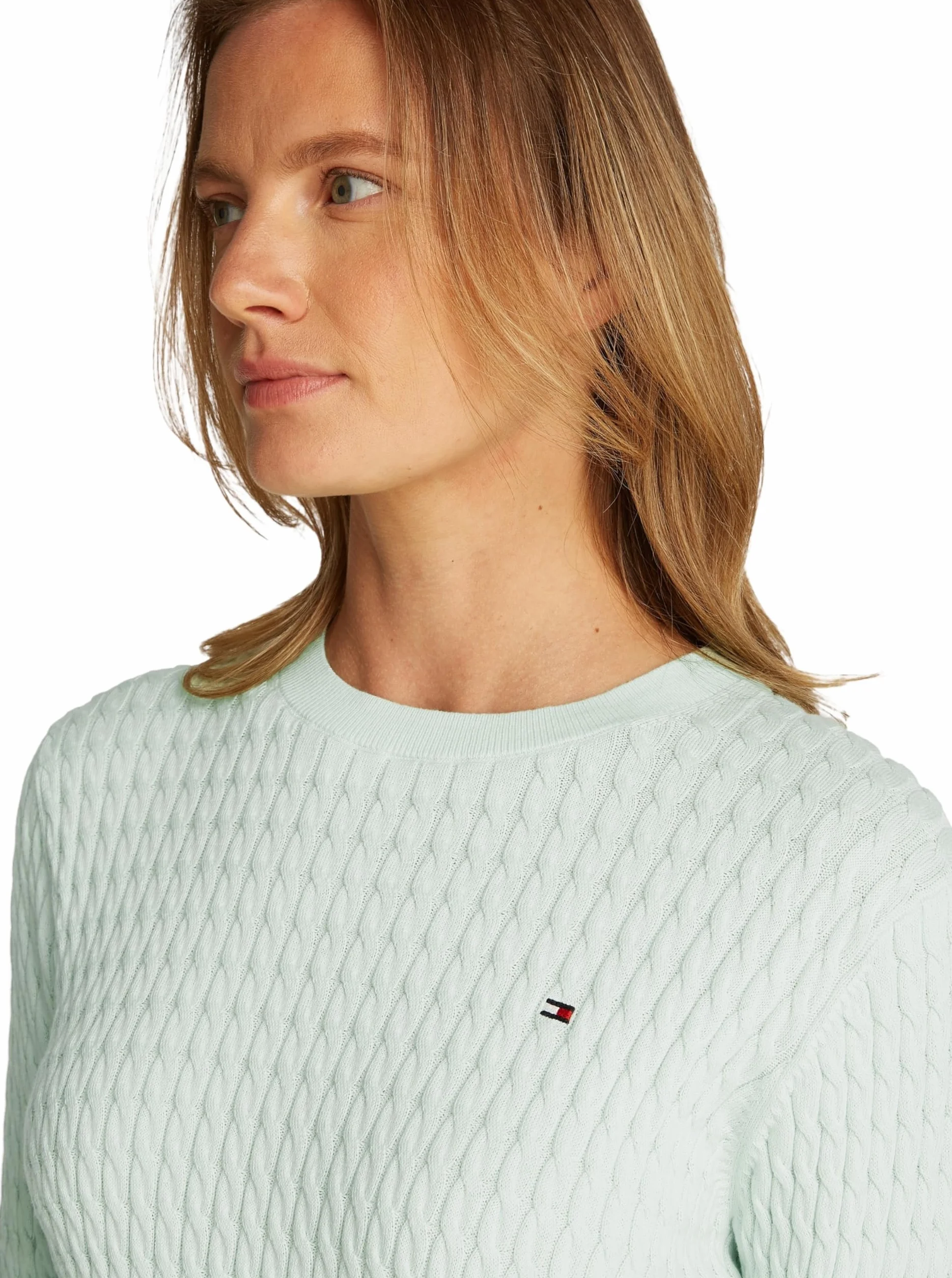 TOMMY HILFIGER Damski sweter CO Cable C-NK LS WW0WW44993, Zielony (opal zielony), XL