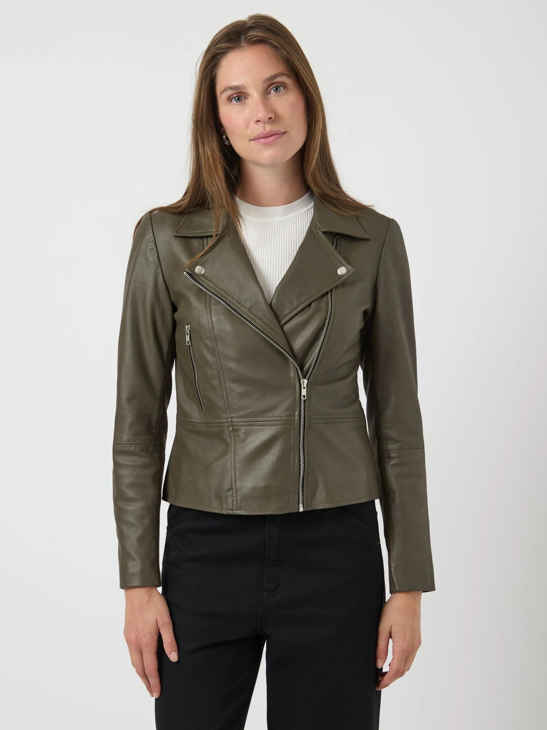 Y.A.S Damska kurtka Yassophie Leather Jacket Noos, Dark Olive, x_s, ciemnooliwkowy, S