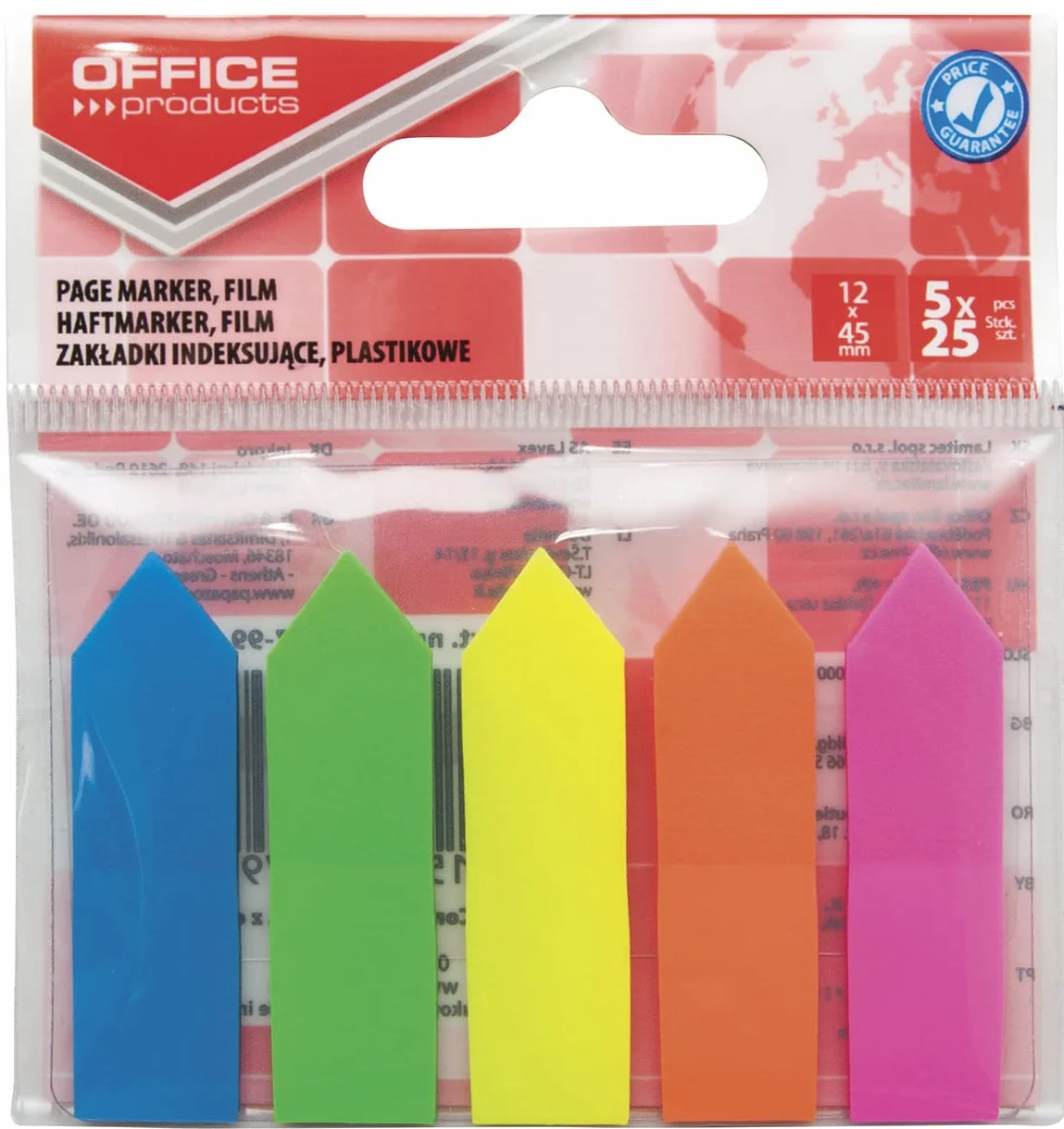 Office Products 14223737-99 indeksujące zakładki do książek/mini znaczniki samoprzylepne z folii PP 60 μm / 12 x 45 mm / 5 x 25 arkuszy/paski do pisania/różne kolory