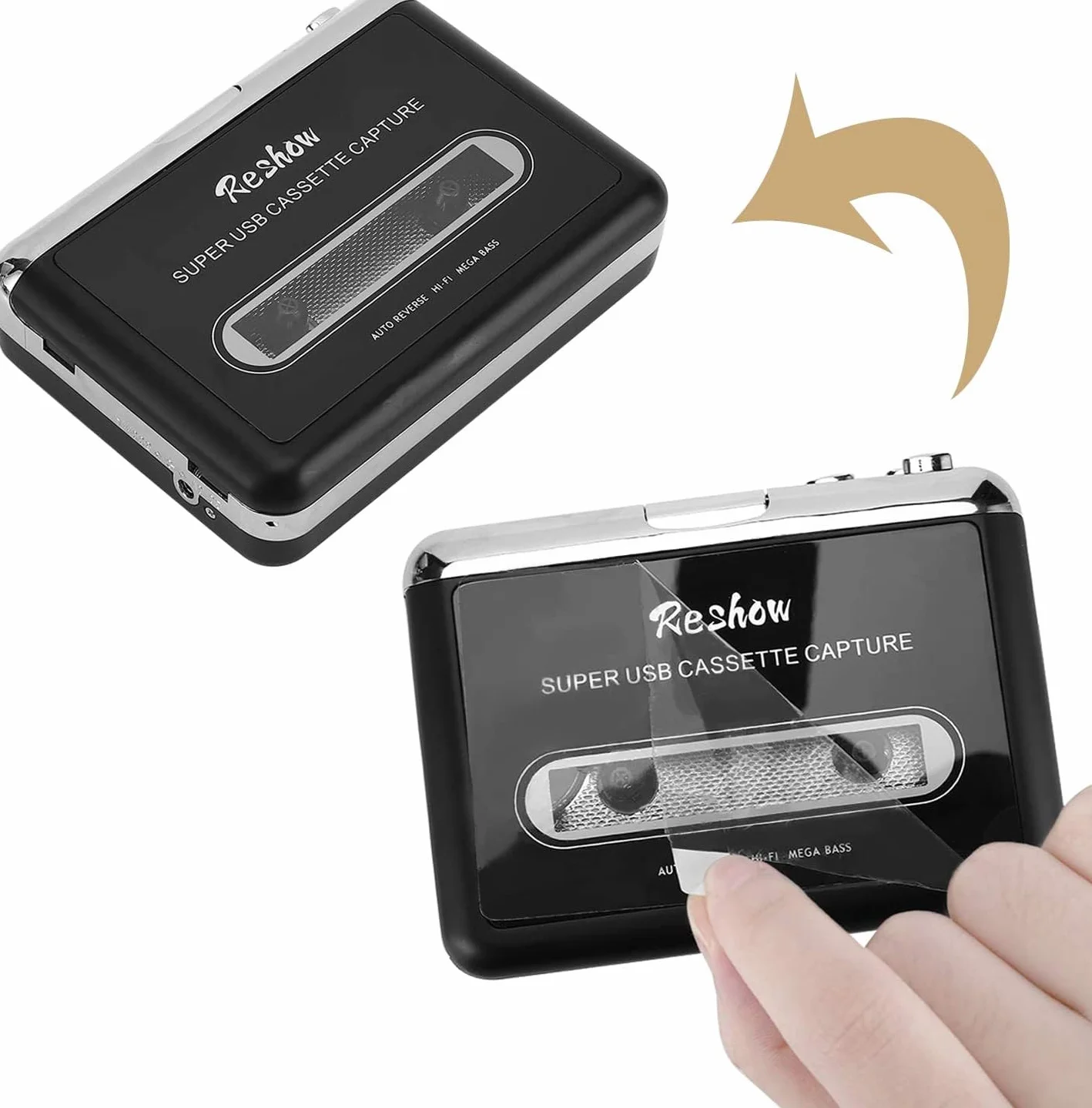 Reshow Przenośny odtwarzacz kasetowy, nagrywanie muzyki MP3 przez USB, konwersja kaset na format MP3 (Czarny)