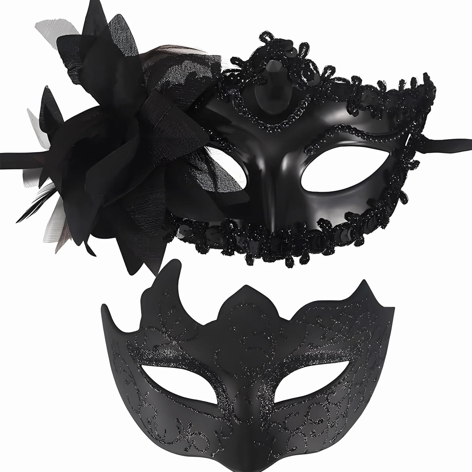 2 Szt Maski Kostiumów, Czarne Weneckie Maseczki Koronkowe, Kuszące maski na Bal Masek, Dla Mężczyzn i Kobiet na Maskarady i Costume Party