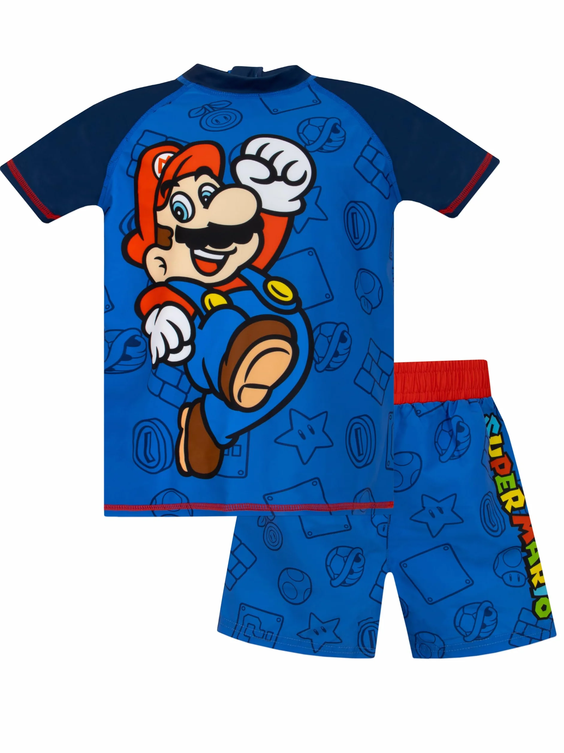 Super Mario Zestaw Kąpielowy dla Chłopców | Dwuczęściowy Kostium Kąpielowy dla Chłopców | Dziecięca Koszulka Rash i Szorty do Pływania