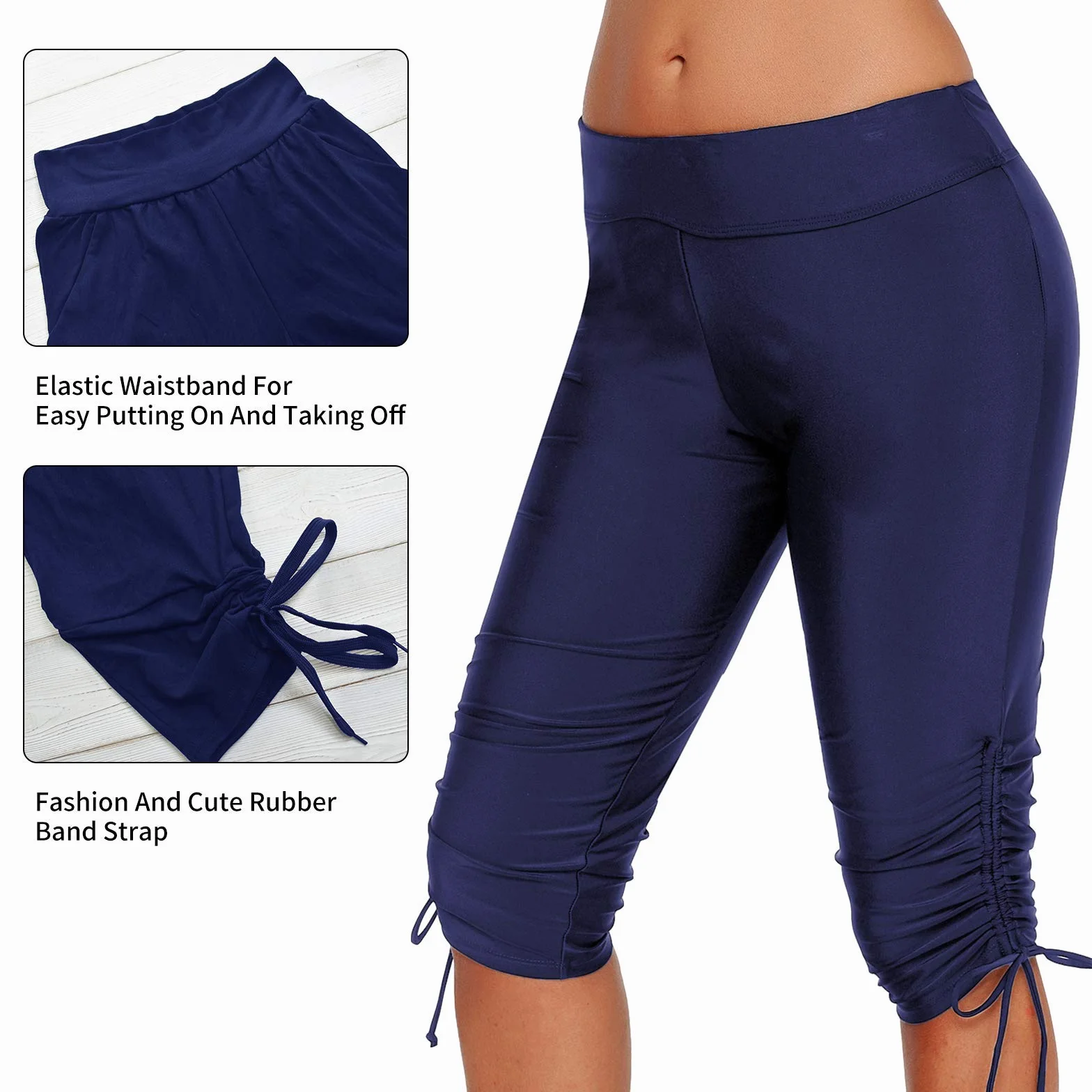 Damskie spodenki kąpielowe szybkoschnące spodenki sportowe z wysokim stanem jednokolorowe spodenki kąpielowe S-XXL, Niebieski, M