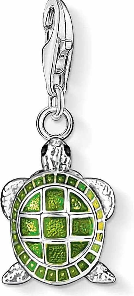 Thomas Sabo Damen-Charm Club-Anhänger Schildkröte 925er Sterlingsilber geschwärzt grün und schwarz emailliert 0837-007-6