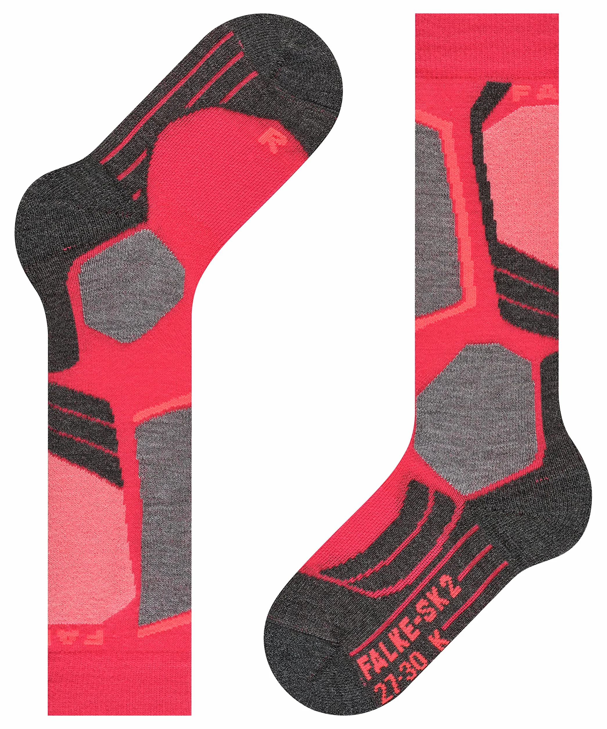 FALKE Uniseks - dzieci Skarpety narciarskie SK2 Intermediate K Kh Wełna ciepłe grube 1 Para, Czerwony Rose 8564, 31-34